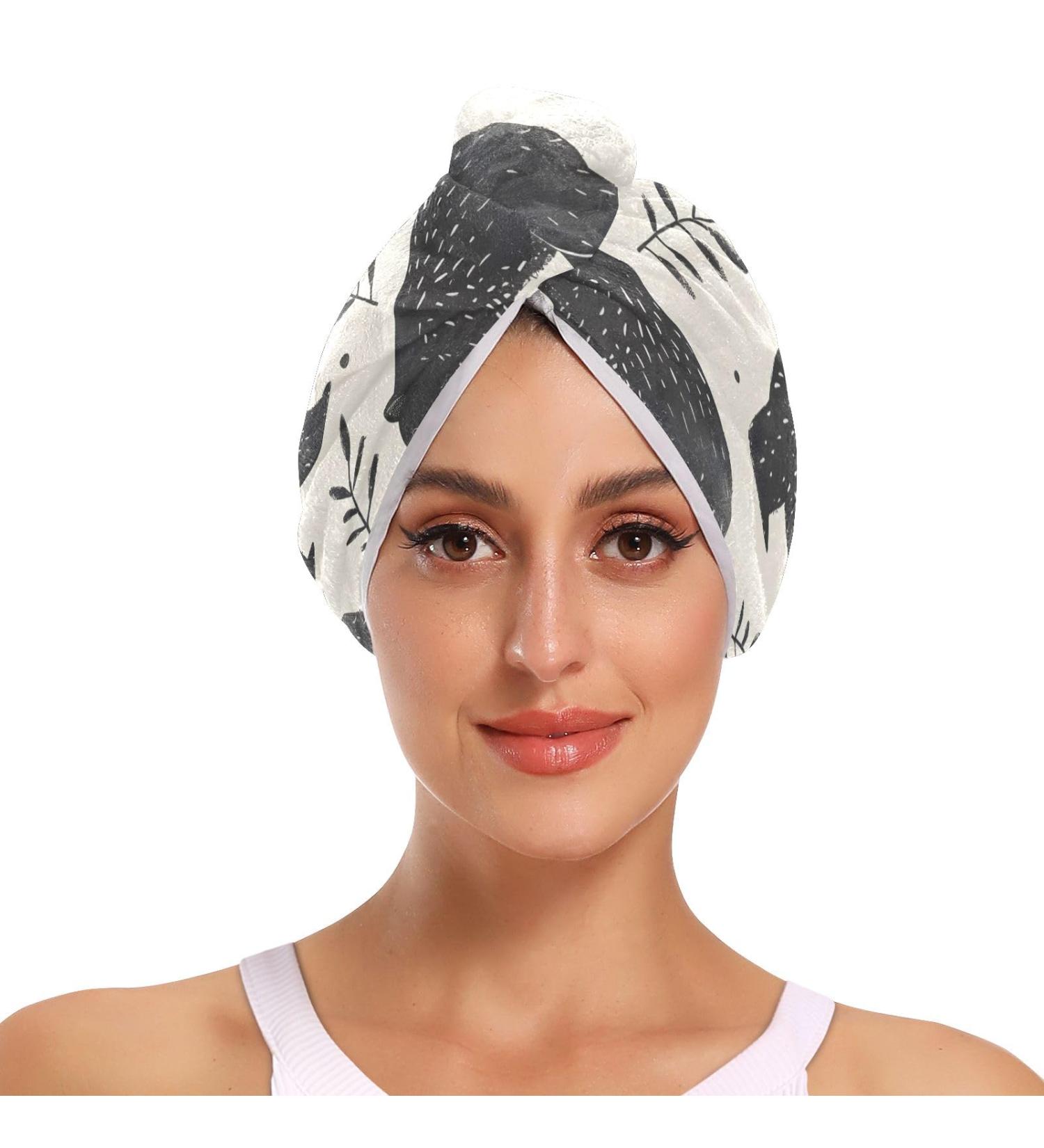 Black Bear Leaf Hair Towel 2 Pack - Super Absorbent Quick Dry Hair Turbans for Women & Girls | Ideal Hair Wraps with Button Twisty Design - Buy Online on GoSupps.com