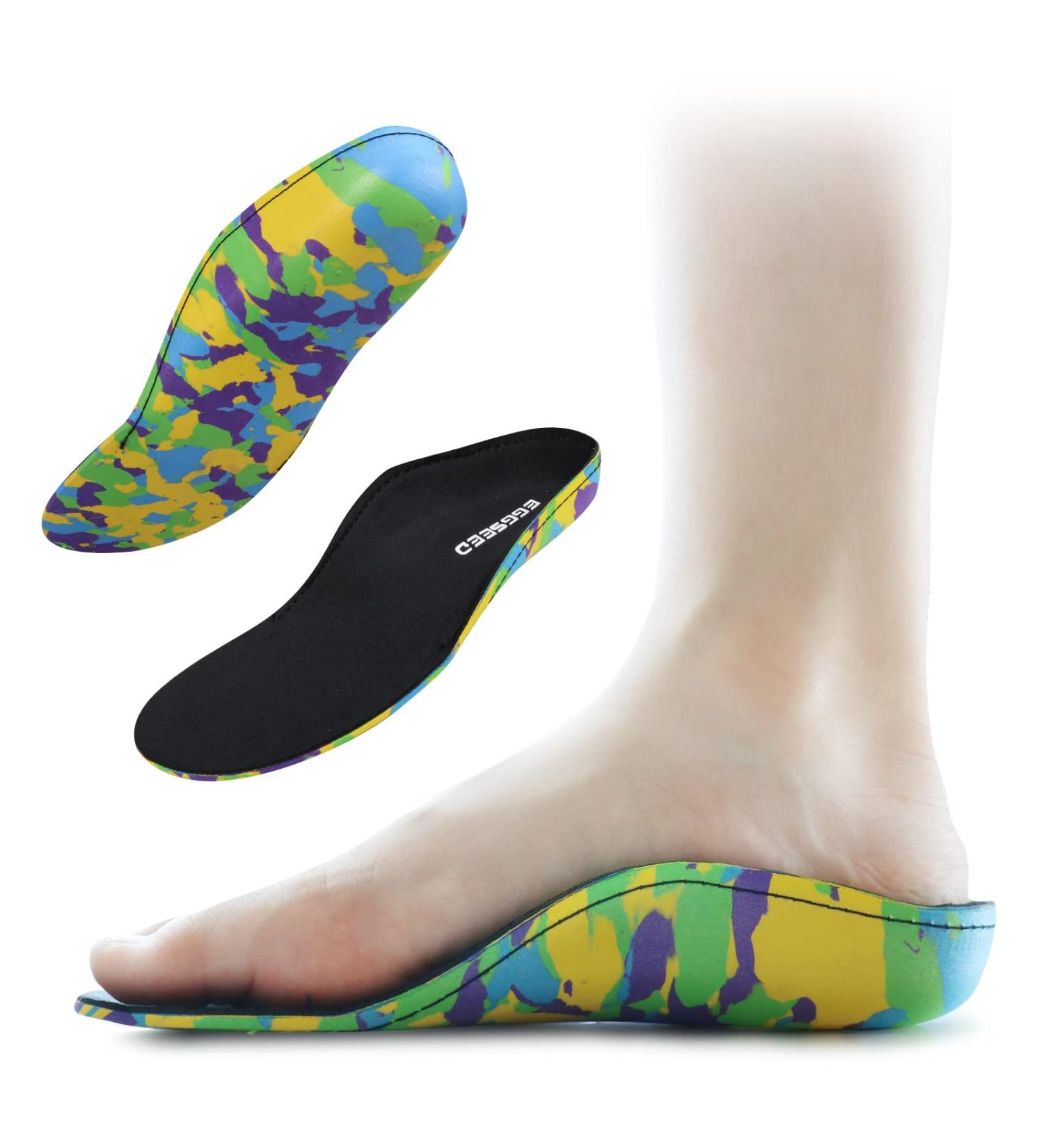 Kids Orthotic Arch Support Insoles - Cushioning EVA Foam Inserts for Flat Feet & Plantar Fasciitis - Camo Black - Size 1 US Little Kid - Buy Online on GoSupps.com