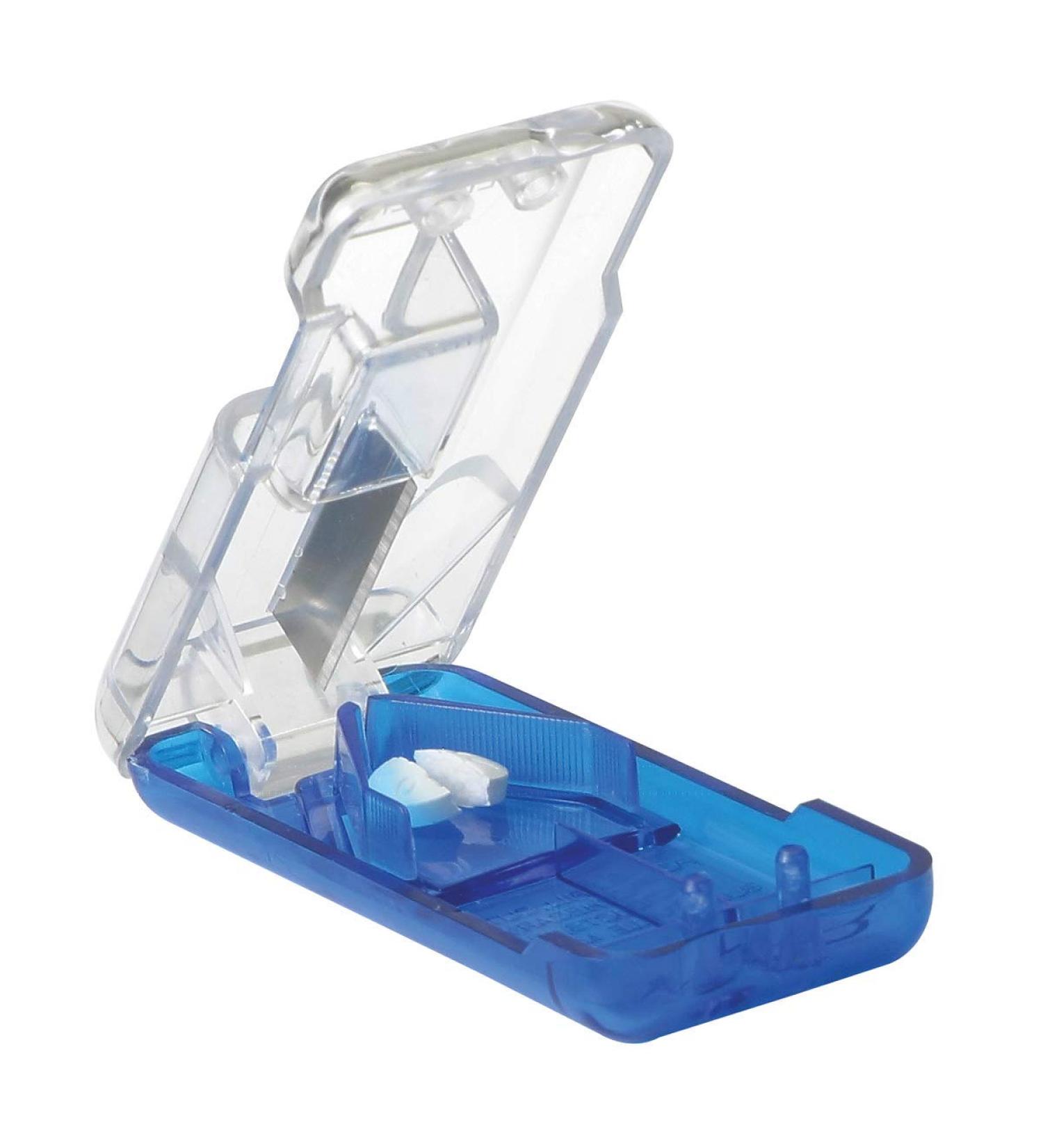 Ezy Dose Stainless Steel Pill Cutter and Splitter with Dispenser | Travel-sized | Cuts Pills, Vitamins, Tablets | Colors Vary - Buy Online on GoSupps.com