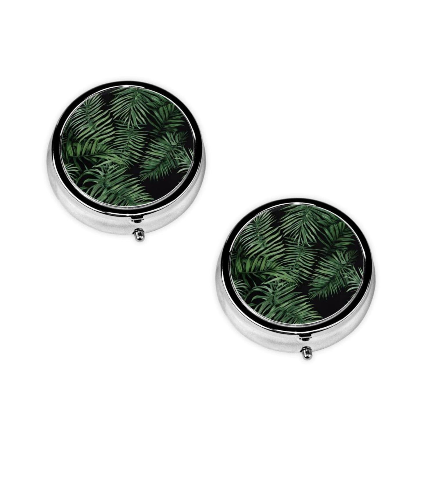 Banana Leaf Green Round Pill Box - 3 Compartment Mini Decorative Travel Organizer for Medicine & Vitamins - Buy Online on GoSupps.com