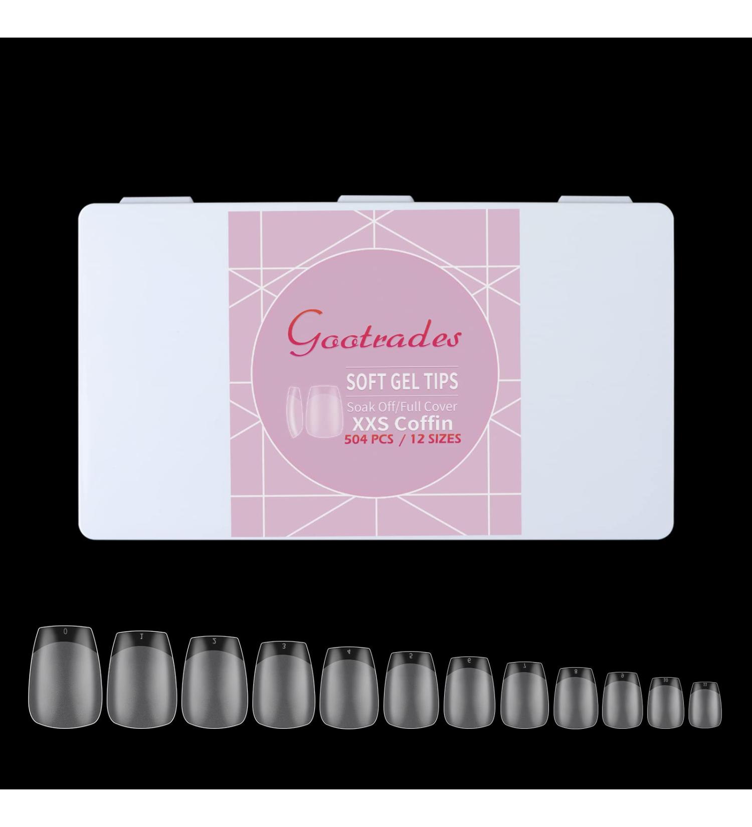 gootrades XXS Coffin Gel Nail Tips - 504PCS for Soak Off Extensions | Half Matte Soft Gel | Full Cover Pre-buff Shaped False Nails for Salons and DIY Nail Art - Buy Online on GoSupps.com