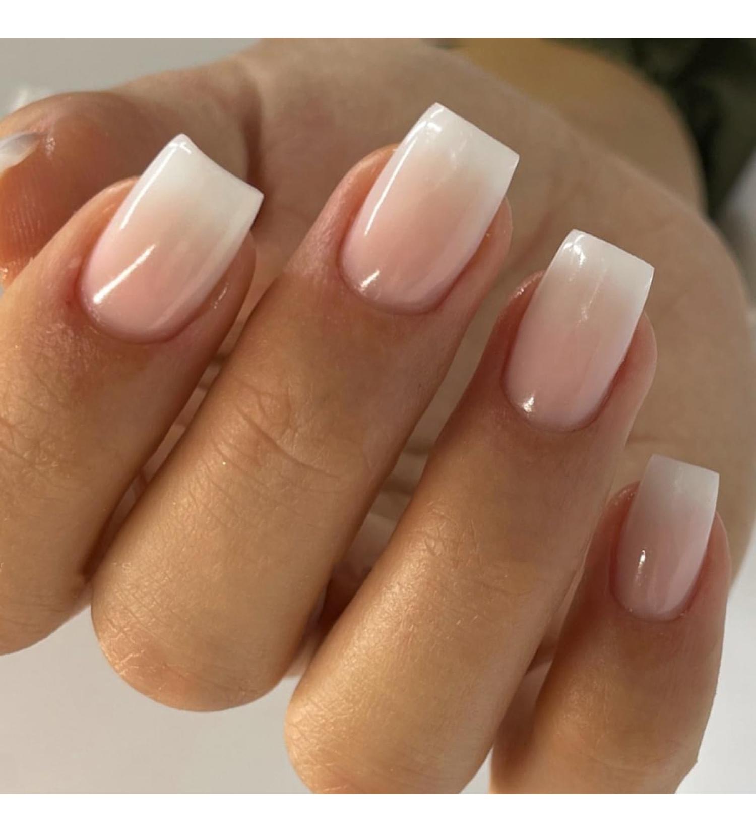 Justotry 24-Piece Glossy White Press-On Nails | Short Angular Fake Nails | French Square Design | Perfect for Women - Buy Online on GoSupps.com