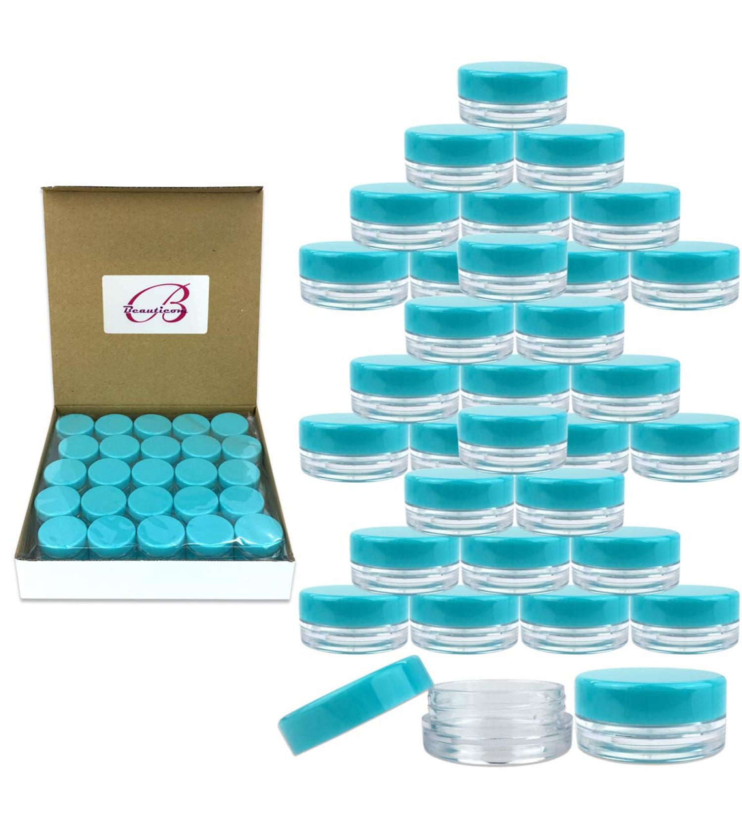 150 Clear 3G/3ML Round Jars with Teal Blue Lids Perfect for Scrubs Oils Creams & More | BPA Free | International Shipping Available - Buy Online on GoSupps.com