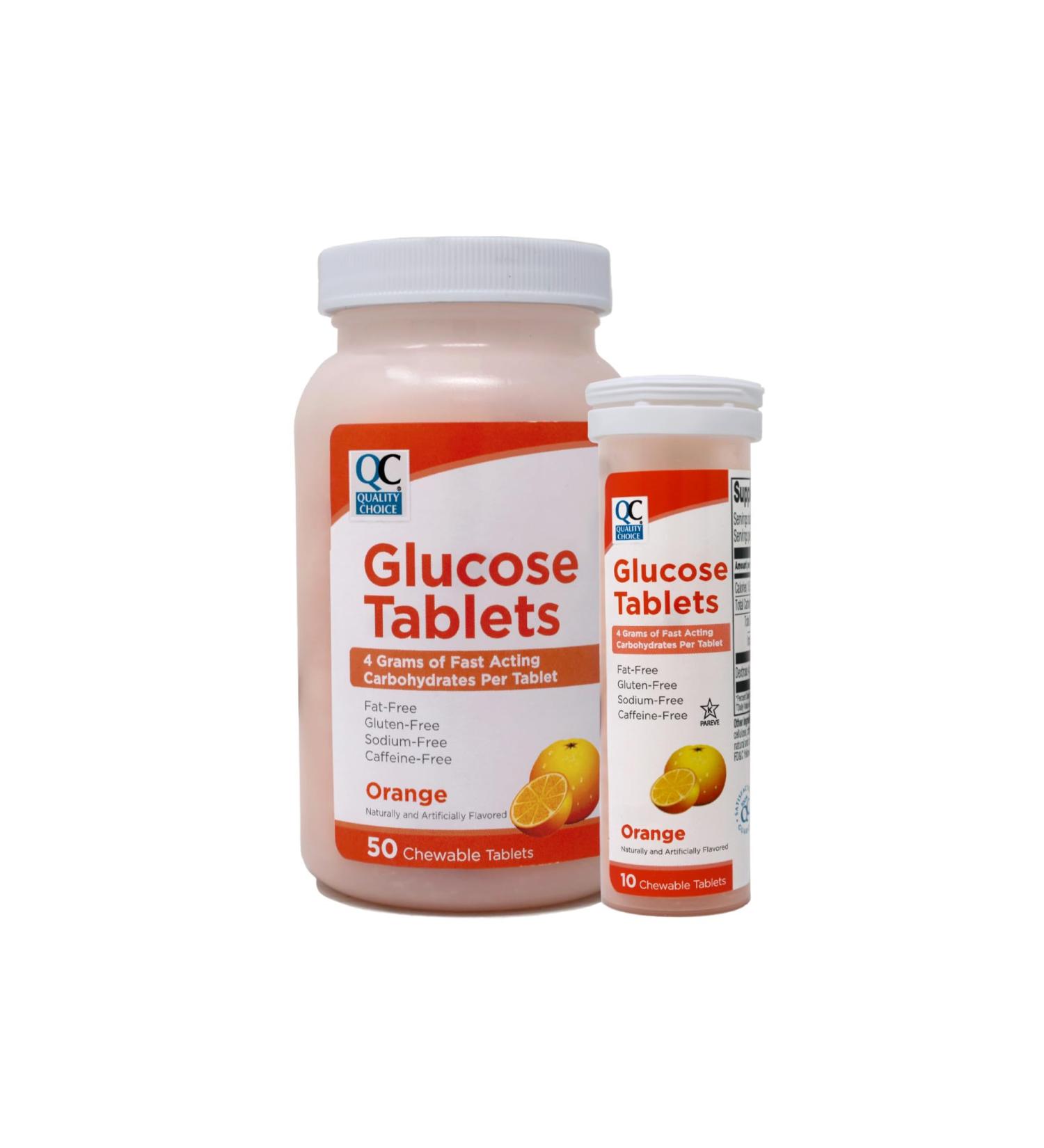 Quality Choice Glucose Tablets Orange Flavor Fast-Acting Carbohydrate Supplement Fat-Free Gluten-Free Sodium-Free Caffeine-Free 50 Chewable Tablets + 10 Chewable Tablets Kit - Buy Online on GoSupps.com