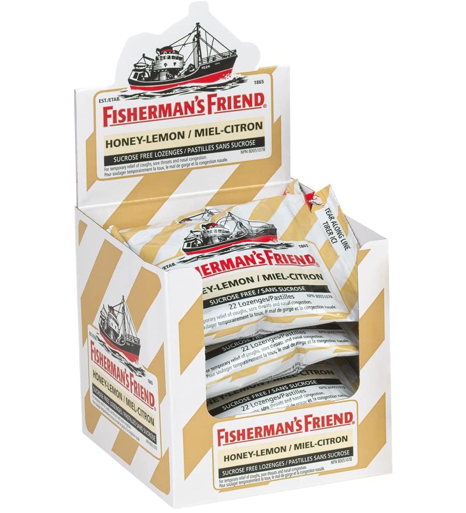 Fisherman s Friend Sugar Free Honey-Lemon | For Temporary Relief of Cough Sore Throat & Nasal Congestion | No Sugar | Halal Vegan Kosher & Gluten Free | 8 Packs of 22 Lozenges (176 Total Count) - Buy Online on GoSupps.com