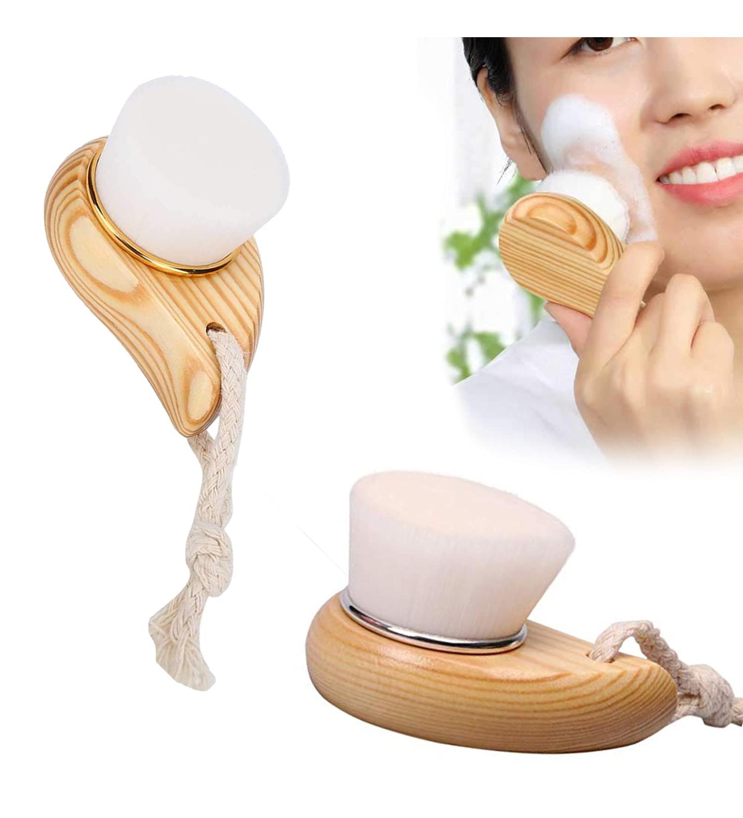 2Pcs Face Cleaning Brushes Wooden Handle Portable Manual Exfoliating Wash Facial Cleansing Brush Soft Bristle Face Cleaning Beauty Brush - Buy Online on GoSupps.com