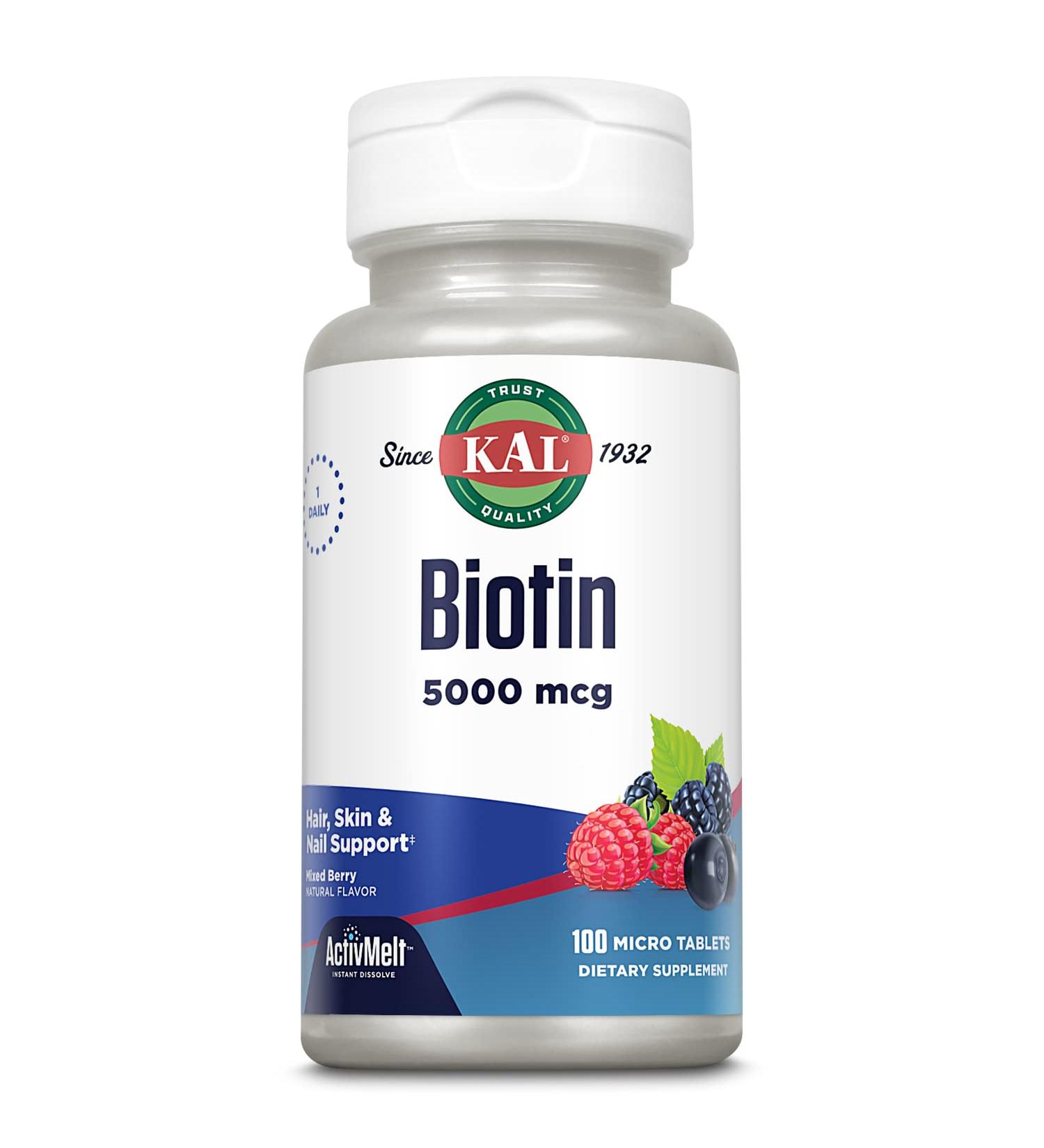 Kal 5000 Mcg Biotin Tablets Mixed Berry 100 ct - Hair, Skin & Nail Health - Buy Online on GoSupps.com