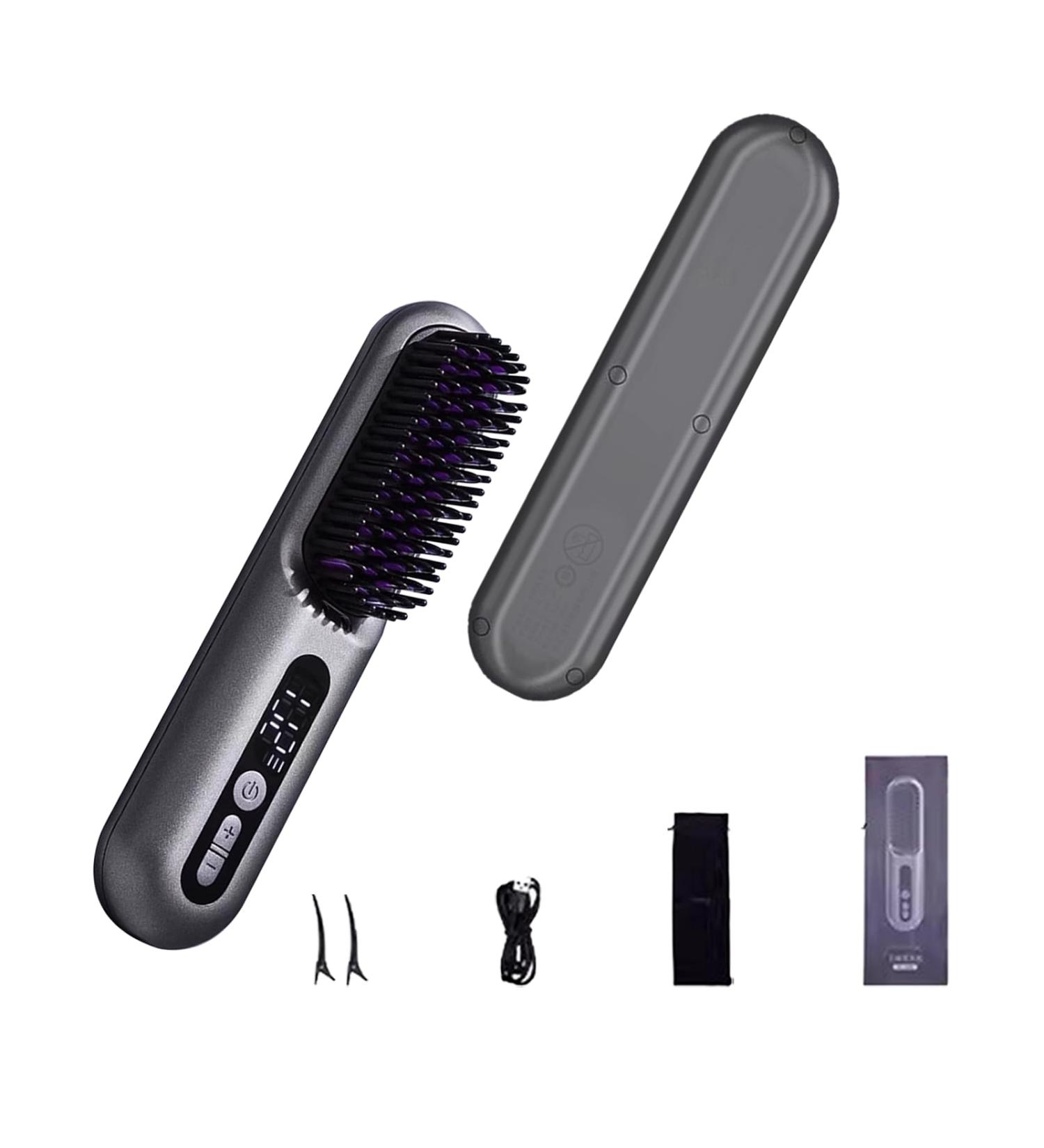 Buy Cordless Hair Straightener Comb | Portable Travel Brush with 9 Temperature Settings & Anti-Scalding | Fast Heating & Auto Shutdown - Grey - Buy Online on GoSupps.com