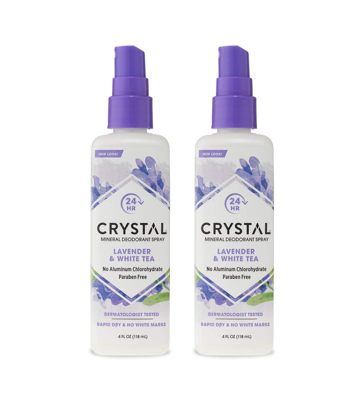 Crystal Mineral Deodorant Spray - Lavender & White Tea 4 FL OZ (Pack of 2) | 24-Hour Odor Protection, Non-Staining, Aluminum & Paraben Free - Buy Online on GoSupps.com
