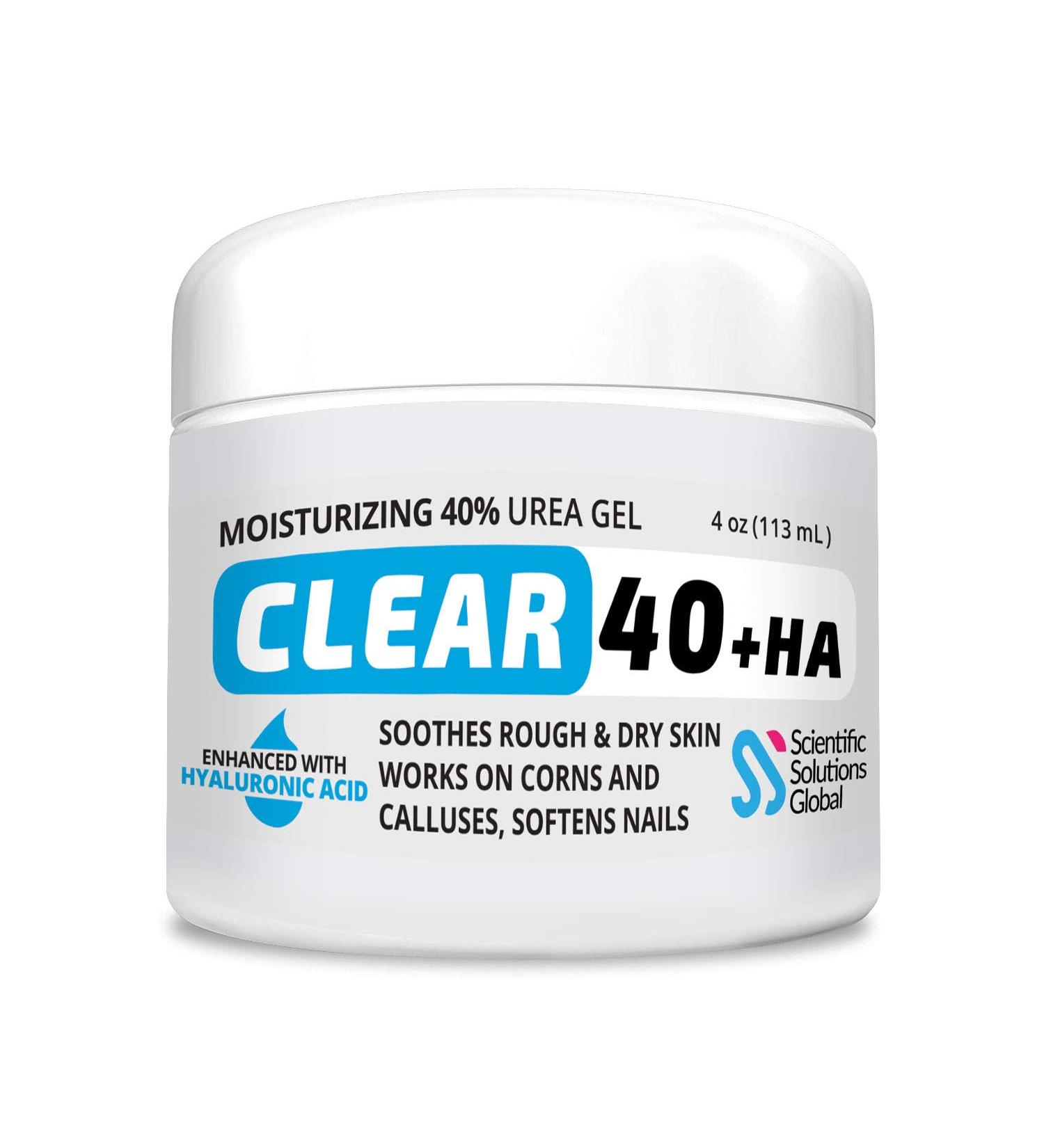 Clear 40 HA 40% Urea Gel with Hyaluronic Acid, Tea Tree & Coconut Oil - 4 oz | Callus & Corn Remover for Cracked Heels, Feet, Hands, Elbows & Nails | Superior Hydration Formula - Buy Online on GoSupps.com