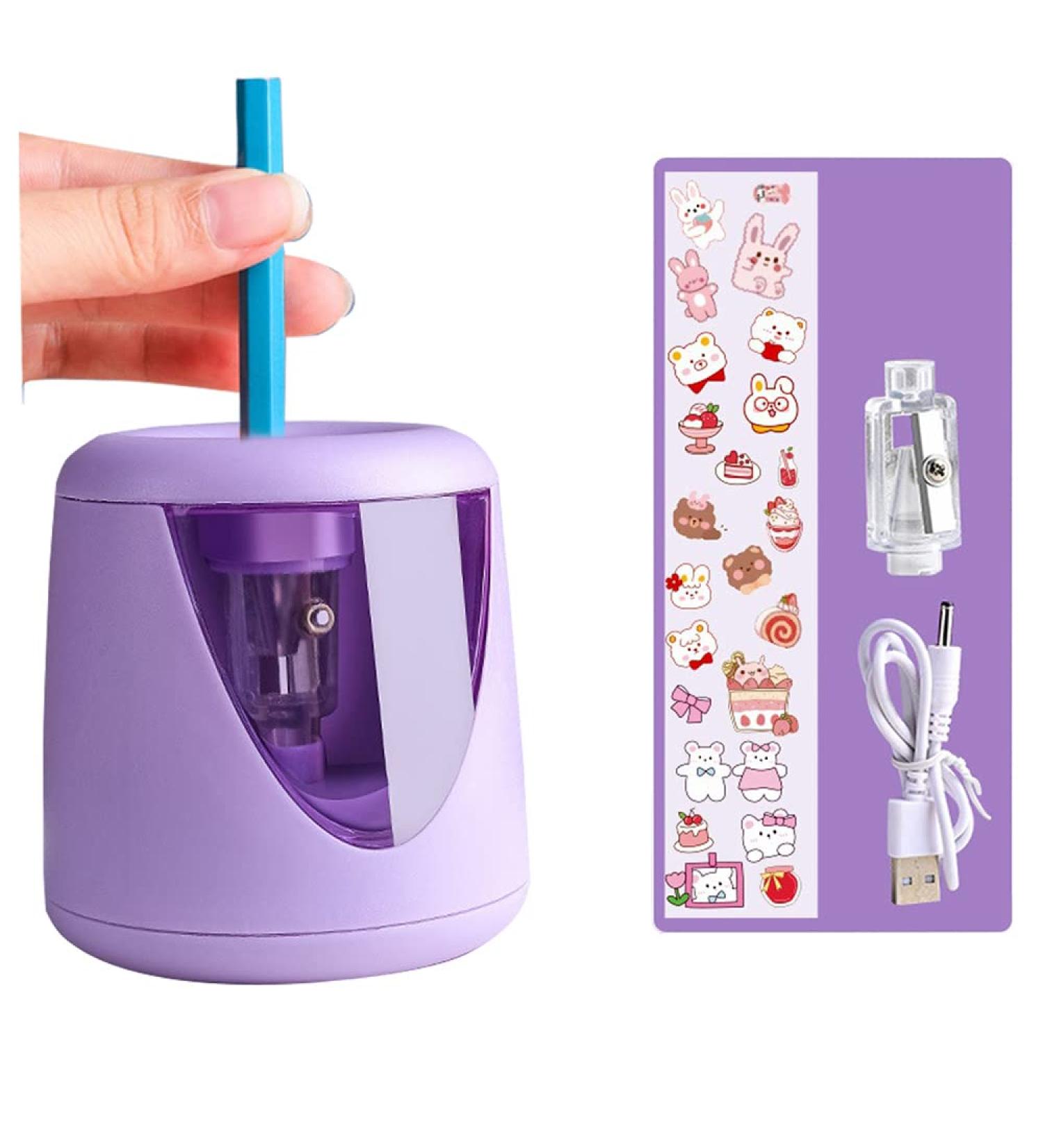 Electric Pencil Sharpener - AZLNRMU Cute Design Pencil Sharpener with Pencil Saver Suitable for Colored Pencils(6-8.5mm)  Blade to Fast Sharpen  Gift for Students/Primary School/Office (Purple) - Buy Online on GoSupps.com