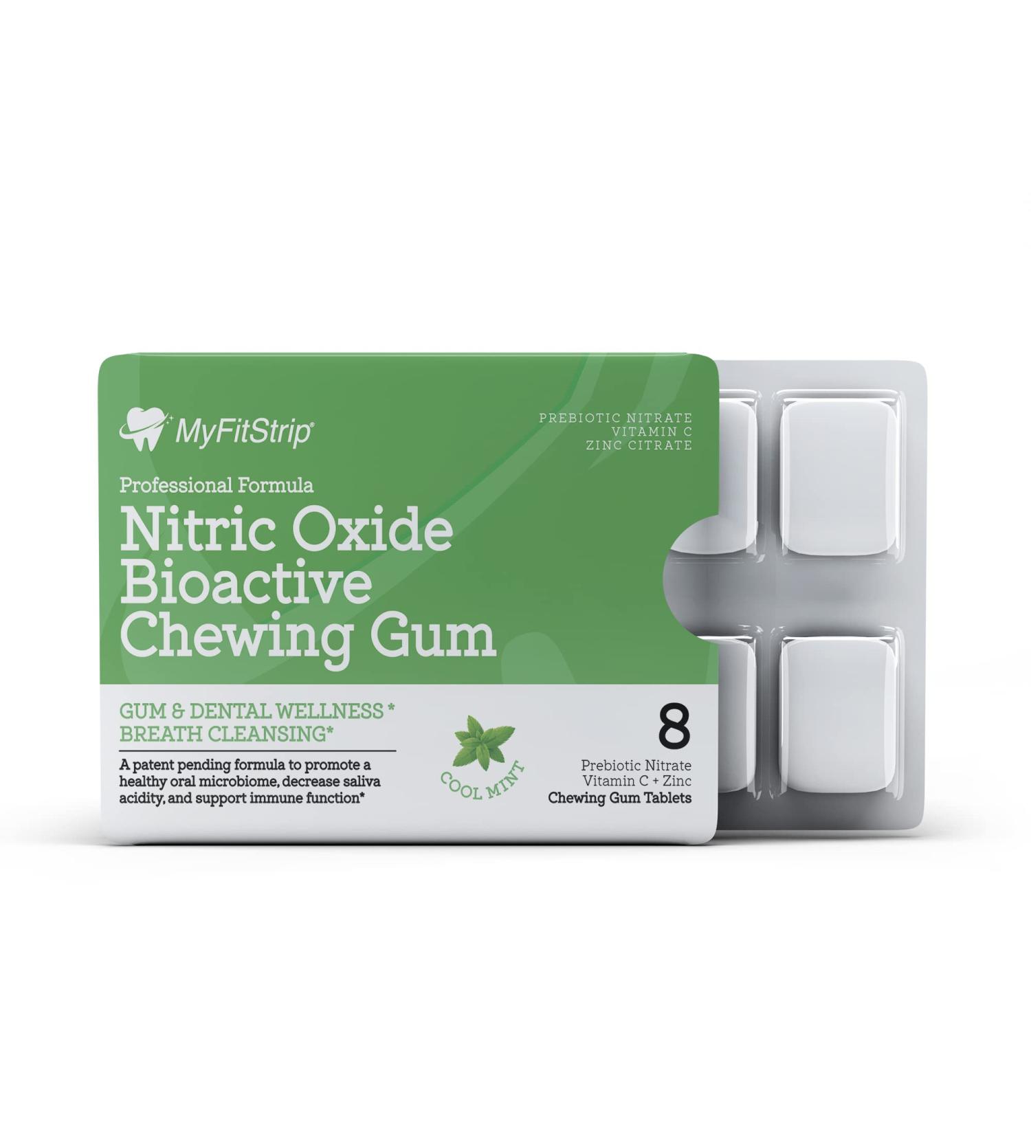 Buy Sugar Free Prebiotic Nitric Oxide Chewing Gum with Vitamin C & Zinc - 8 Cool Mints for Healthy Oral Microbiome - Buy Online on GoSupps.com