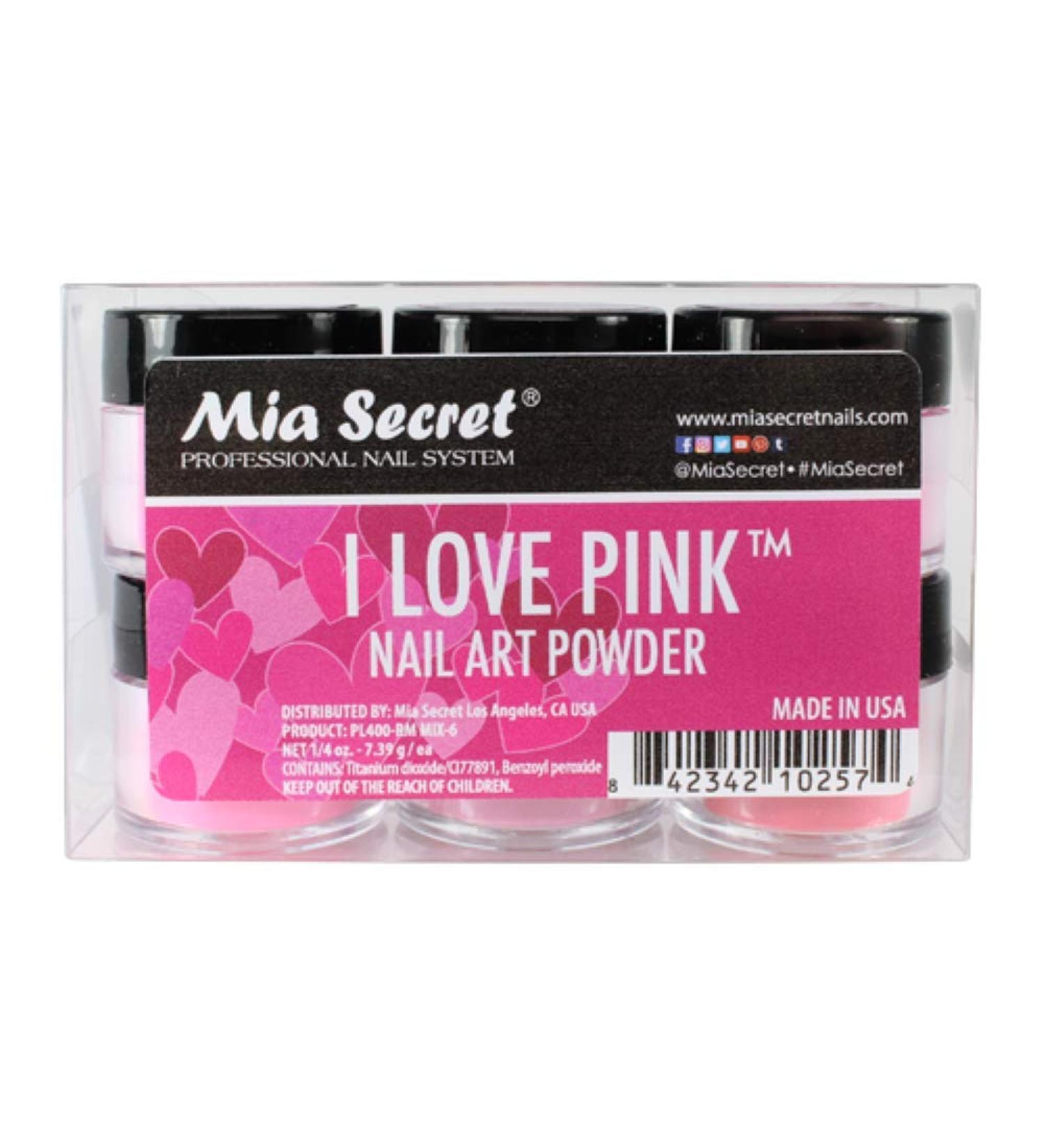 6PC Mia Secret Colored Acrylic Nail Art Powder Collection - I LOVE PINK  6PC