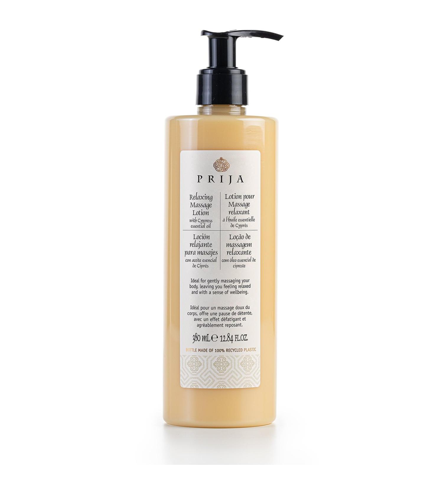 Prija Relaxing Massage Lotion with Aloe Vera & Cypress Oil - 380ml | Refreshing & Moisturizing Body Cream for Ultimate Relaxation - Buy Online on GoSupps.com