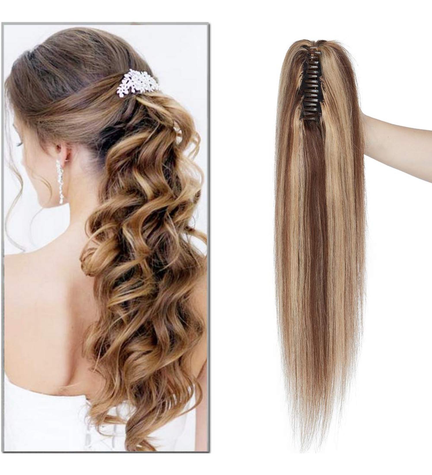 SEGO Real Hair Ponytail Extension - 100% Remy Clip-In Braid Medium Brown/Honey Blond #4P27 18 inches (45cm) - 115g - Buy Online on GoSupps.com