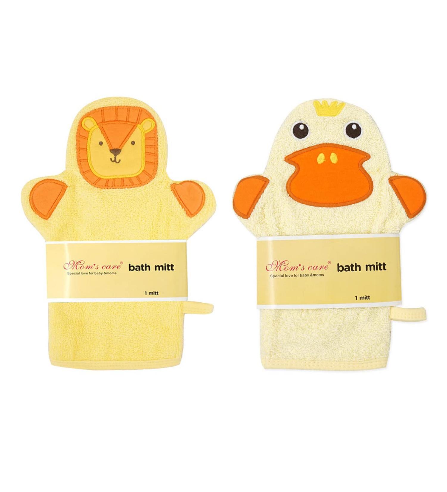 2Pcs Yellow Baby Wash Mitt - Cute Animal Designs for Kids Bath Mitt - Lion Duck Design - Buy Online on GoSupps.com