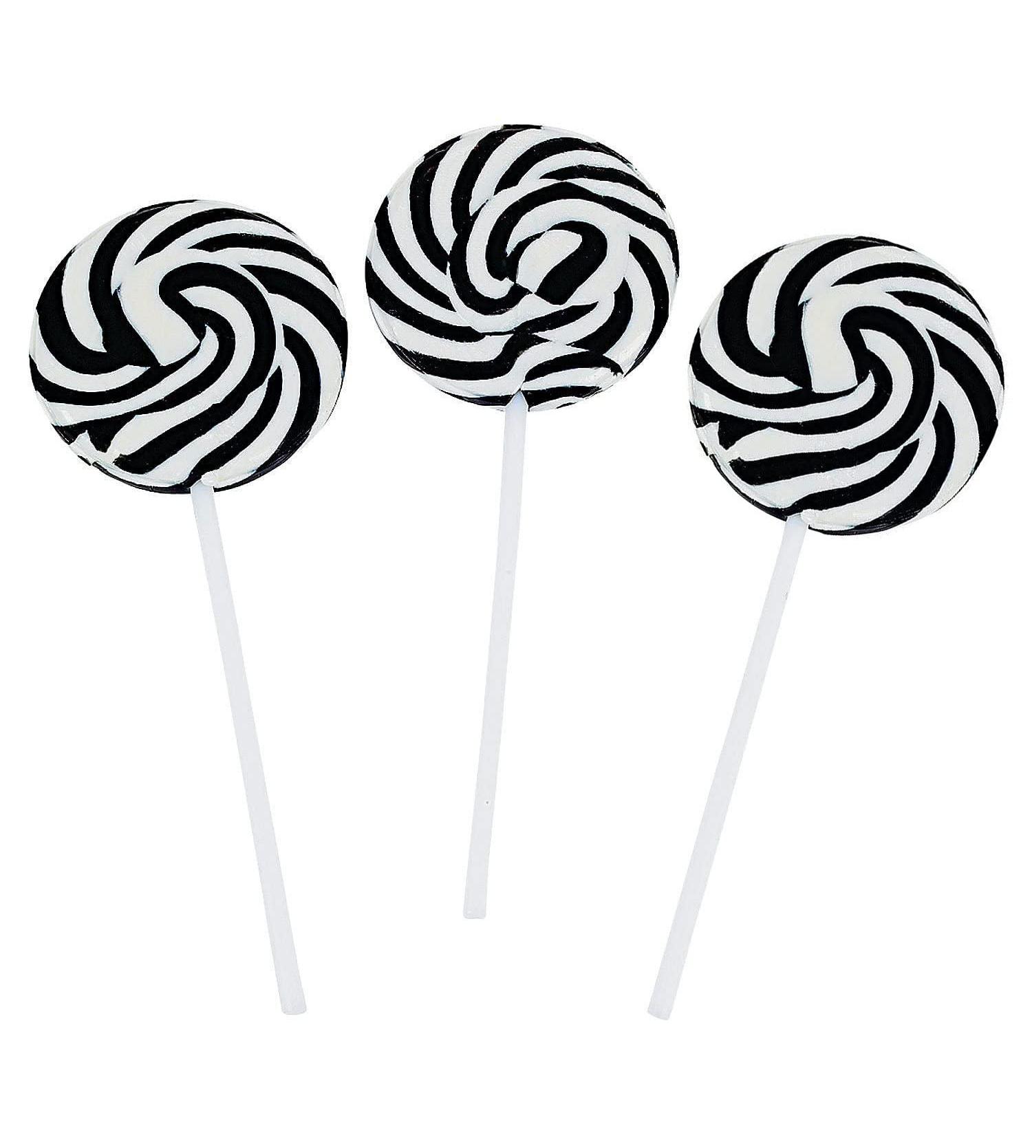BLACK SWIRL LOLLIPOPS - 24 SUCKERS INDIVIDUALLY WRAPPED - 2 INCH POPS