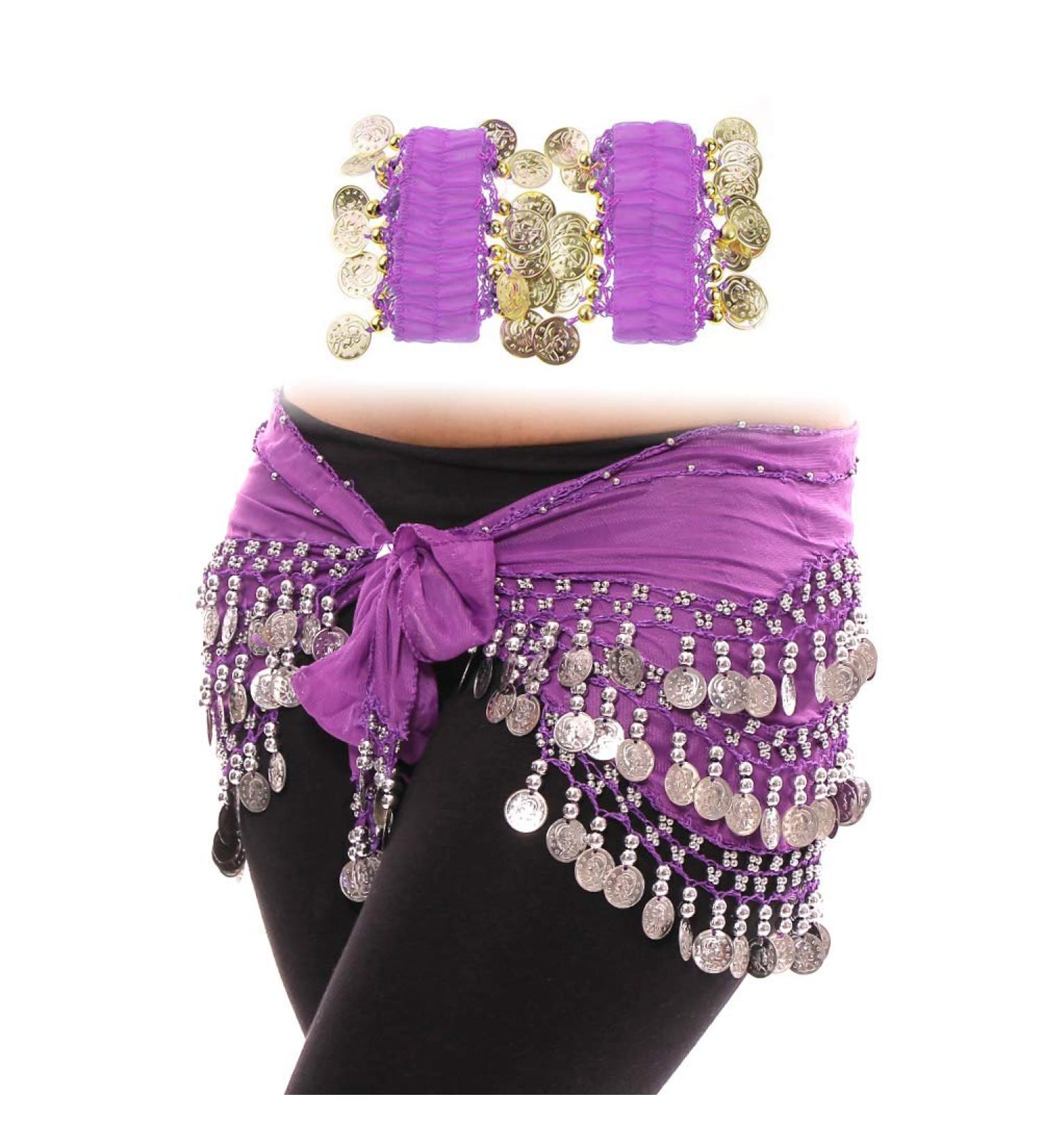 Cooyeah Purple Belly Dance Skirt with Wrist Ankle Cuffs Set - Waist 145*24cm - Buy Online on GoSupps.com