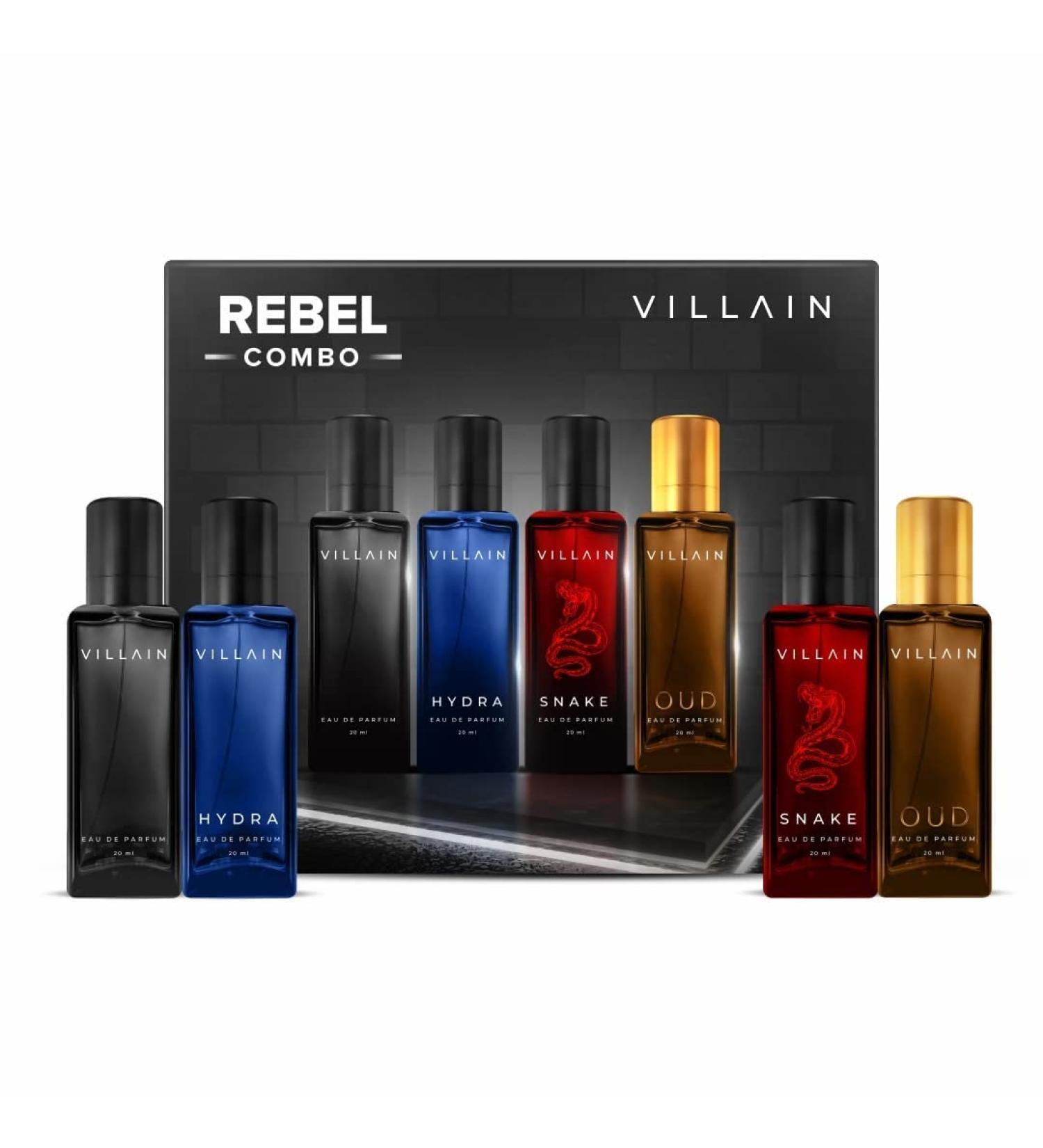Villain Rebel Luxury Perfume Gift Set for Men | Long Lasting Woody Oud Musk & Aqua Fragrances | 4x20ml EDP Combo - Classic Hydra Snake Oud - Buy Online on GoSupps.com