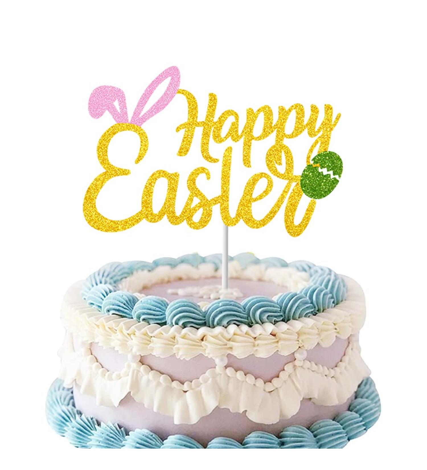 GotGala Happy Easter Cake Topper Gold Glitter Rabbit Bunny Ear Easter Egg Cake Picks for Easter Themed Party Decoration Supplies - Buy Online on GoSupps.com