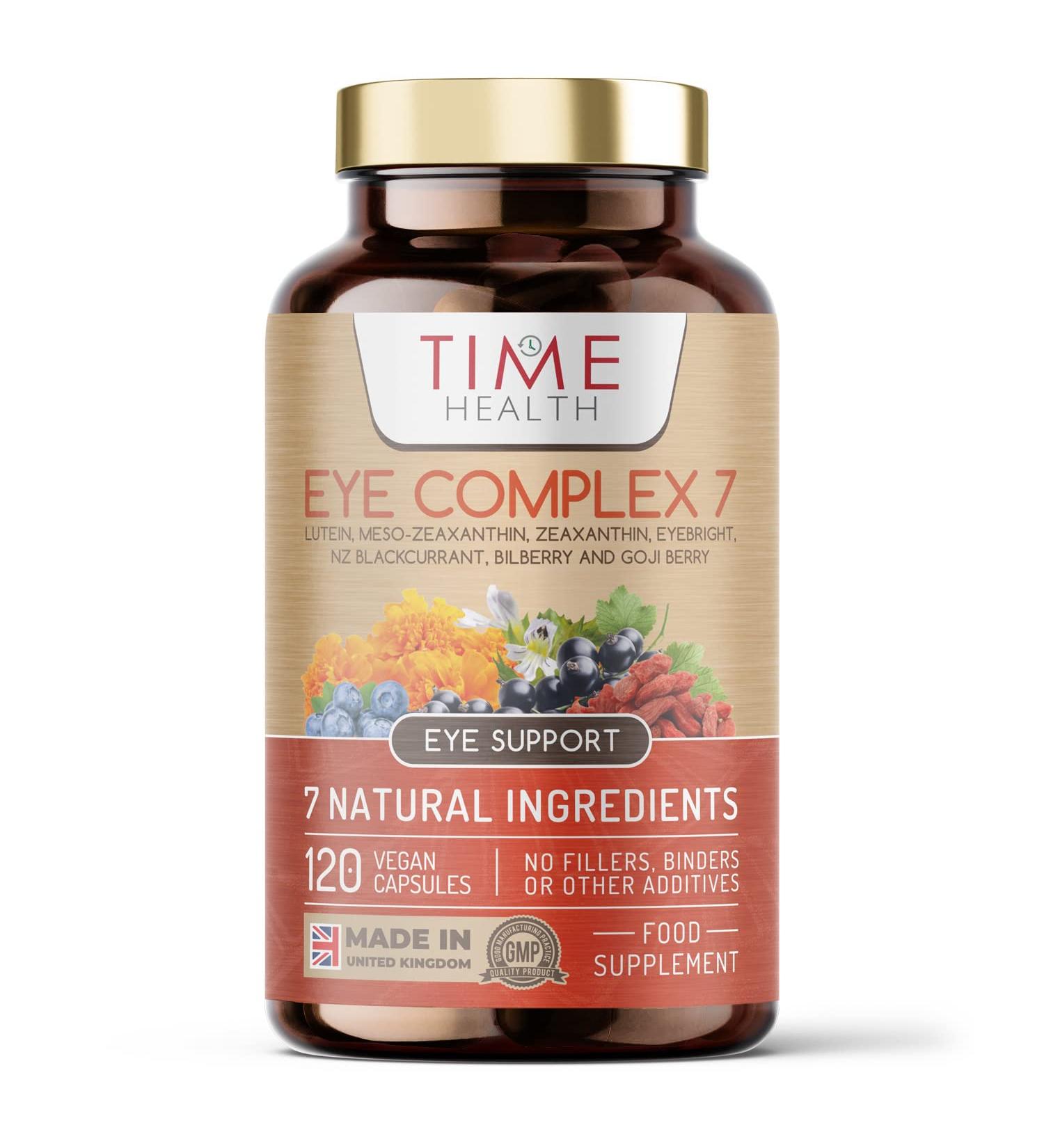 Eye Complex 7 - 120 Capsules | Lutein, Meso-Zeaxanthin, Zeaxanthin, Blackcurrant, Bilberry, Goji & Eyebright | 4 Month Supply | UK Manufactured | 120 Count - Buy Online on GoSupps.com