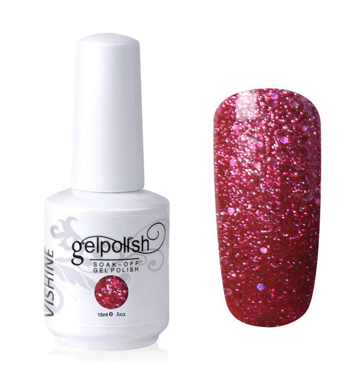 Vishine Gel Polish Nail Art Soak-off UV LED Nail Gel Polish Diy Manicure Glitter Dark Fuchsia #587 - Buy Online on GoSupps.com