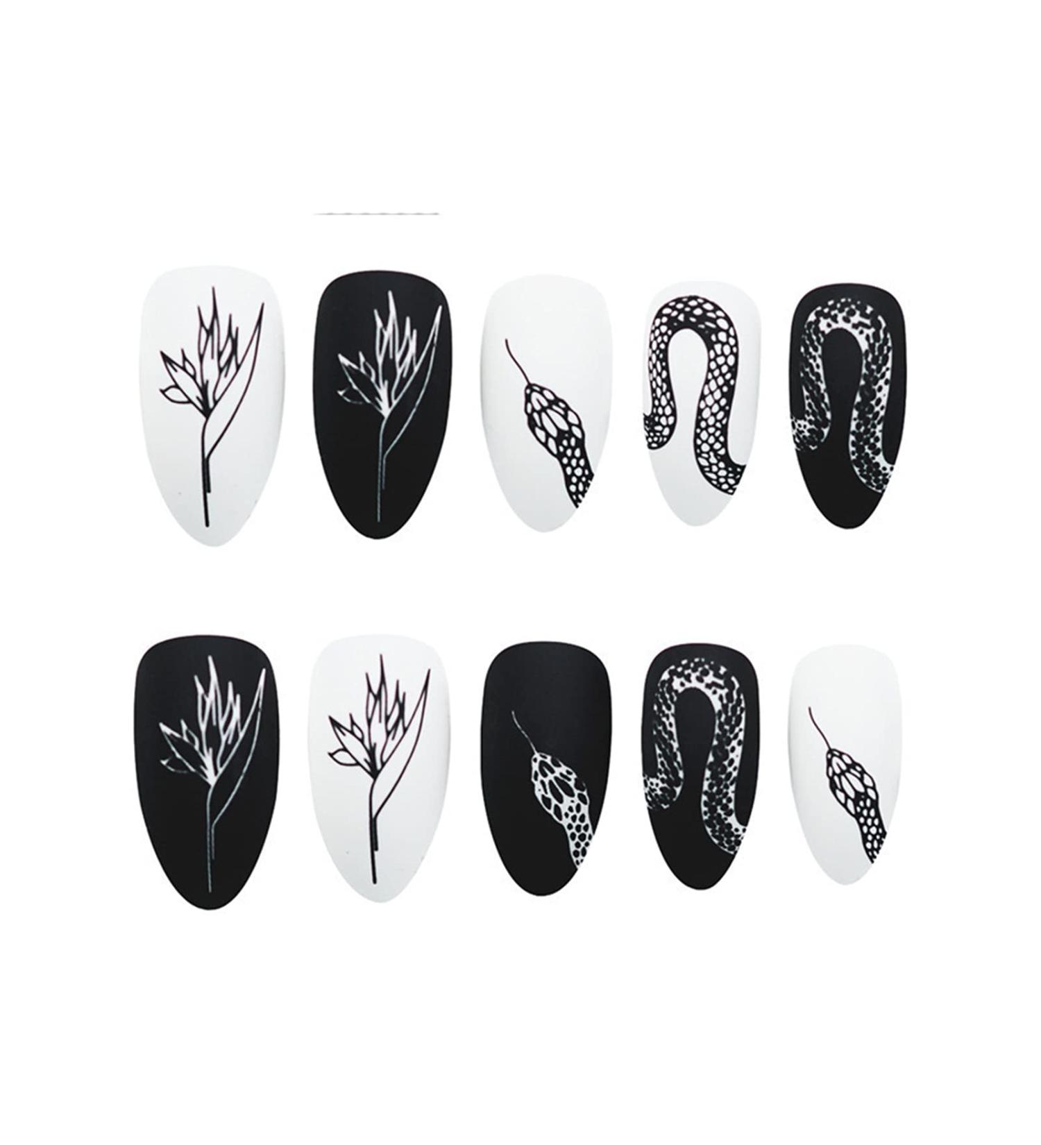 Chromium fake nail patch black and white snake pattern the nail company carries social personality long four-part removable ready-made apartments wholesale