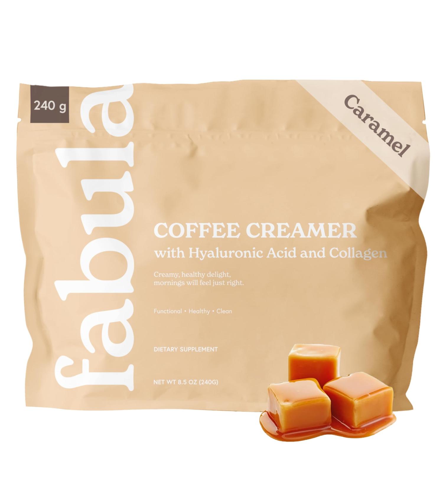 Fabula Collagen Creamer for Coffee with Hyaluronic Acid MCT Oil made with Organic Coconut Milk Caramel Flavored Non Dairy Sugar Free Creamer 8.5 Oz