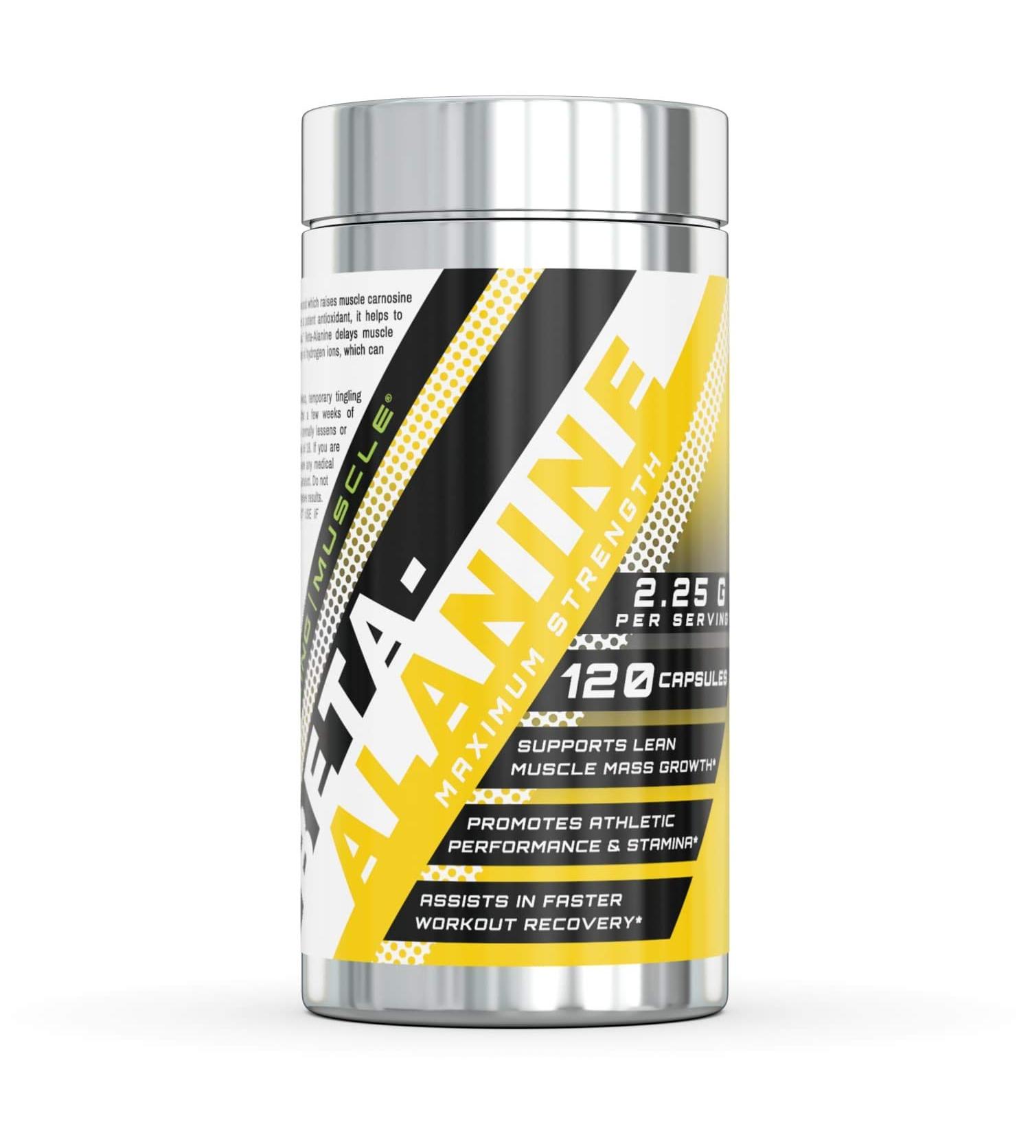 Amazing Muscle Beta Alanine Amino Acid | 2250mg Per Serving | Ideal Pre & Post Workout Supplement | Unflavored | 120 Capsules