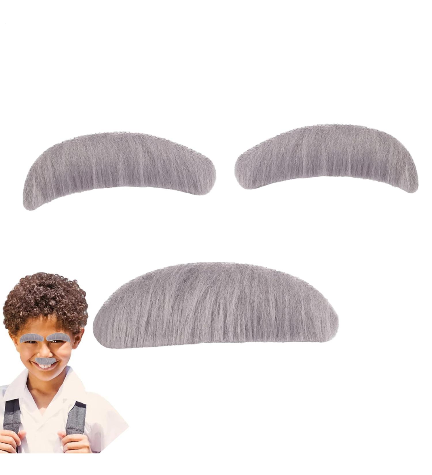 Gray Mustache and Eyebrow Set Artificial Mustache for Old Men Photo Props Artificial fiber eyebrows and beard to stay on perfect for the Motto Party Carnival Theater or costume - Buy Online on GoSupps.com