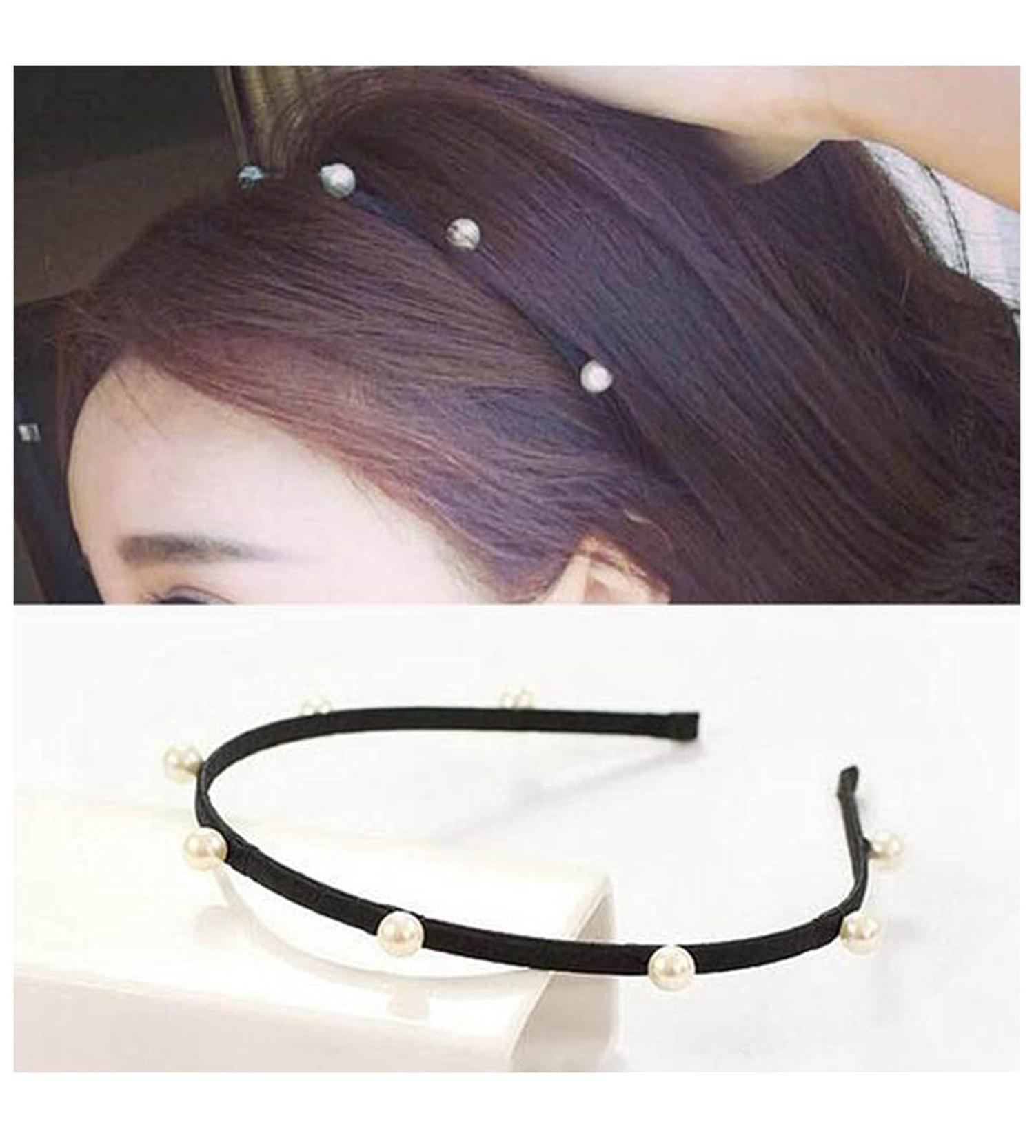Yheakne Pearl Hair Hoop Headband Thin Black Suede Head Hoop Hairbands Party Prom Headband Headwear Wedding Headpieces Bridal Hair Accessories for Women and Teen Girls Gifts - Buy Online on GoSupps.com