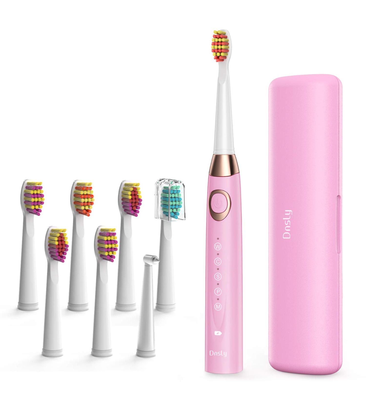 Dnsly Ultrasonic Toothbrush with 5 Modes and 8 Brush Heads - Sonic Cleaning and Whitening Toothbrush with Smart Timer and Travel Case - Rechargeable for 30 Days Use (Pink) - Buy Online on GoSupps.com