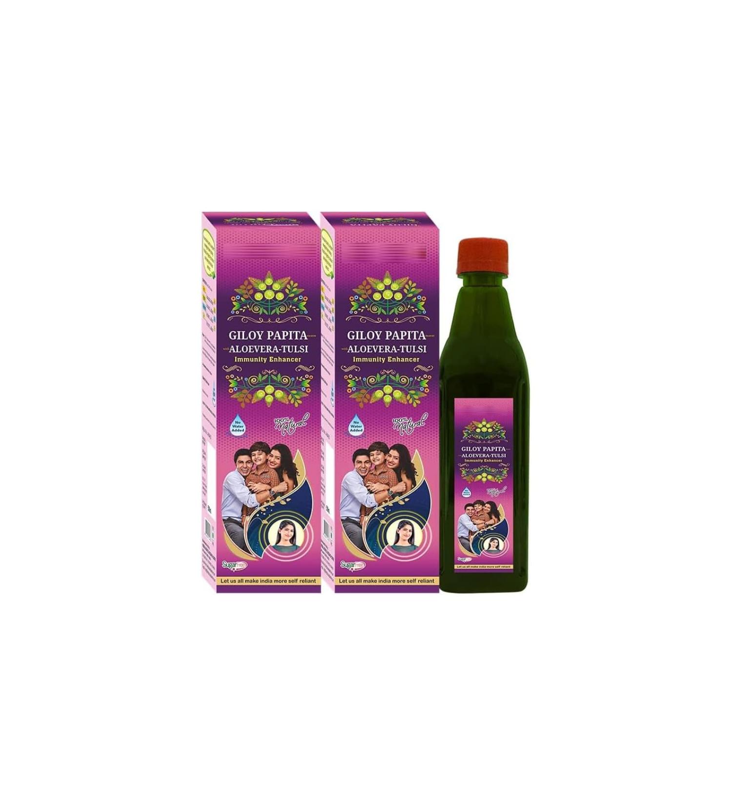 DK Giloy Papita Ras | Pack of 2 | Naturally boosts your immunity | Detoxifying | 100% natural (500 ml) - Buy Online on GoSupps.com