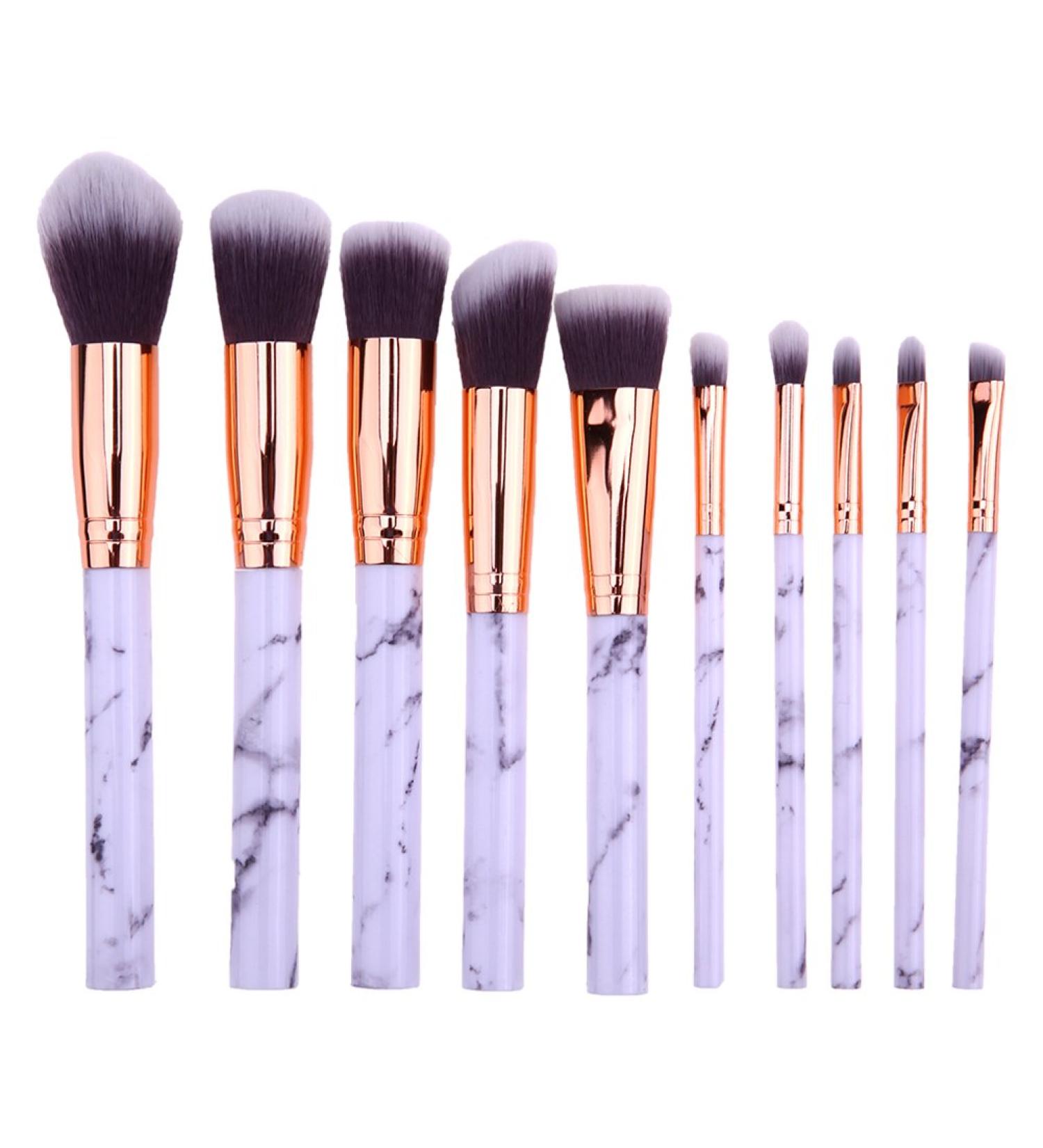Premium JUN_L 10 Pieces Marble Makeup Brush Set | Synthetic Kabuki Foundation Blush & Eye Shadow Brushes | International Shipping Available - Buy Online on GoSupps.com