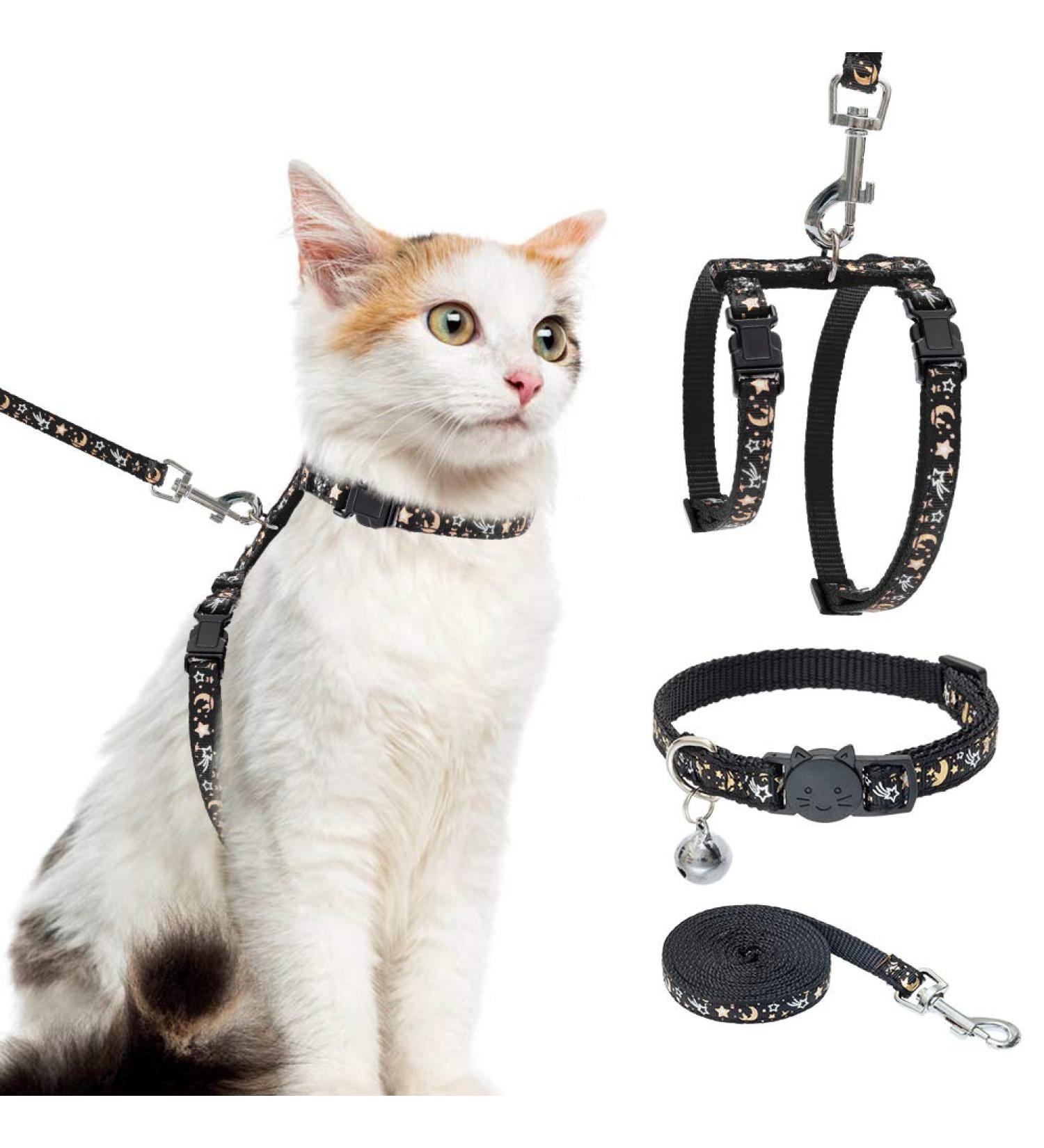 Star & Moon Glow in The Dark Cat Harness Set with Leash and Collar - Adjustable & Escape Proof for Outdoor Walking - Buy Online on GoSupps.com