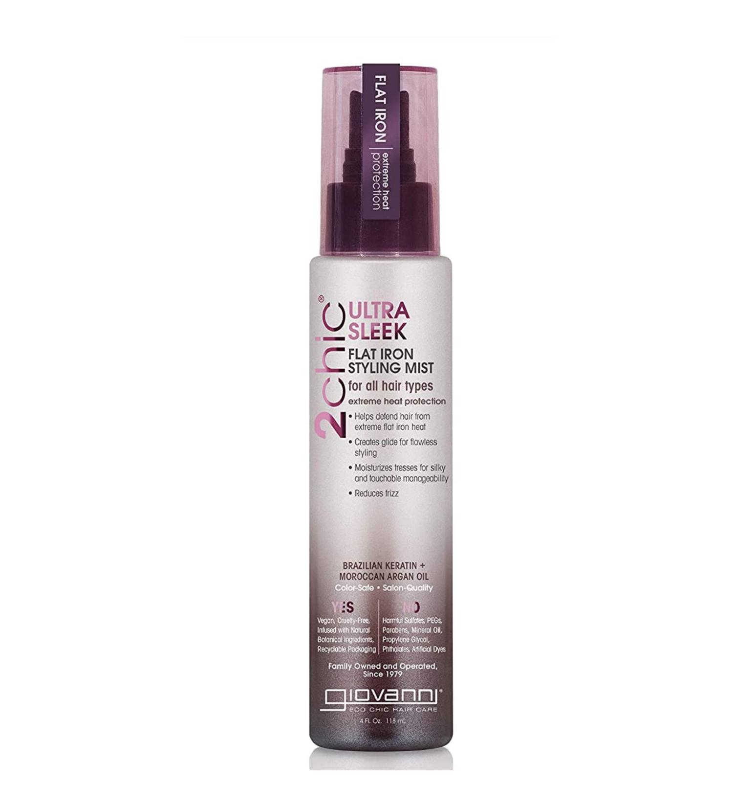 GIOVANNI 2chic Ultra-Sleek Flat Iron Styling Mist 4 oz. - Heat Protection with Brazilian Phyto-Keratin & Moroccan Argan Oil - Color Safe, Coconut & Shea Butter, Pro-Vitamin B5 - Paraben Free - Buy Online on GoSupps.com