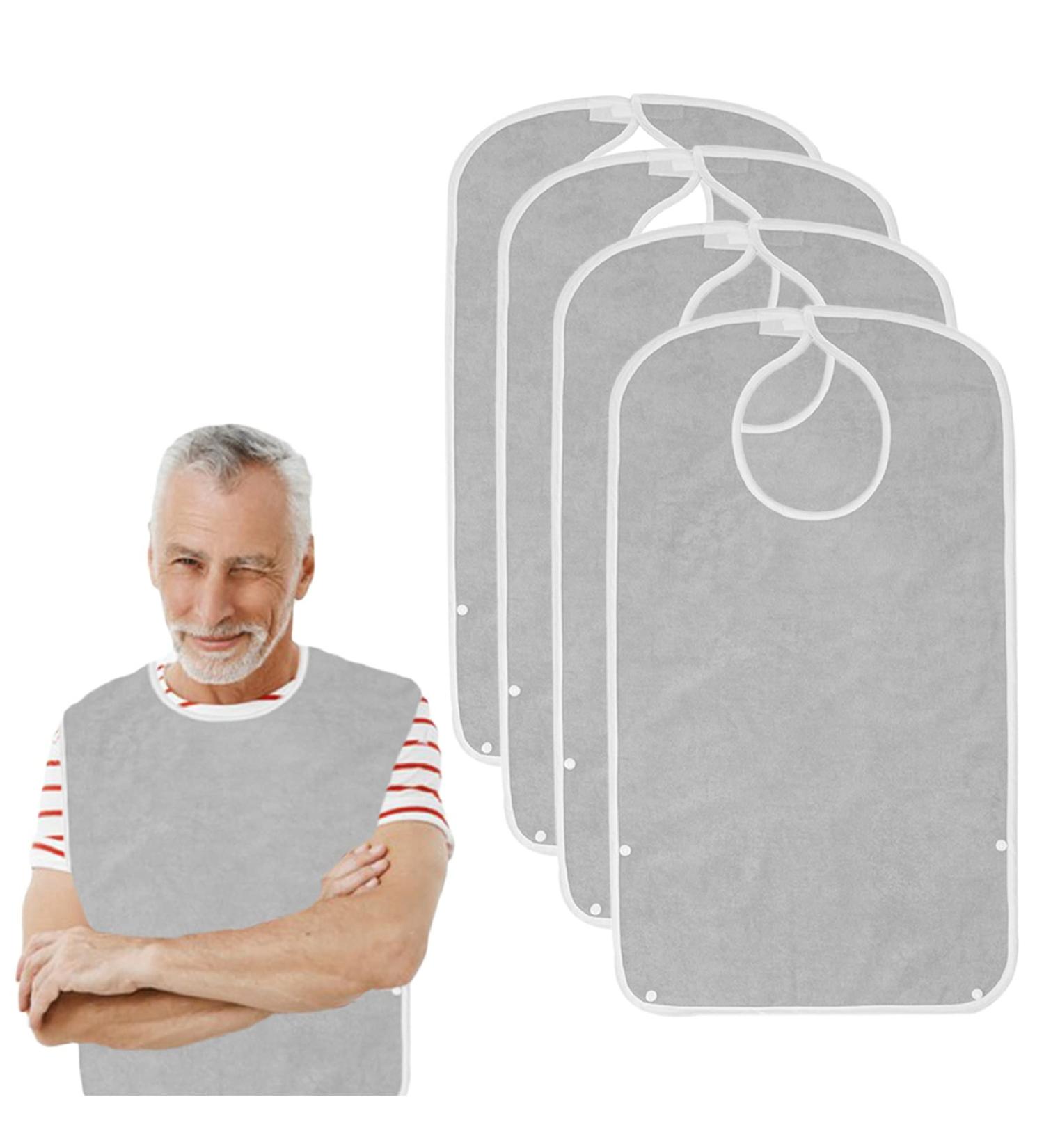 Super Absorbent Waterproof Terry Cloth Adult Bibs | Set of 4, Ideal for Men, Women, Elderly | Grey - Buy Online on GoSupps.com