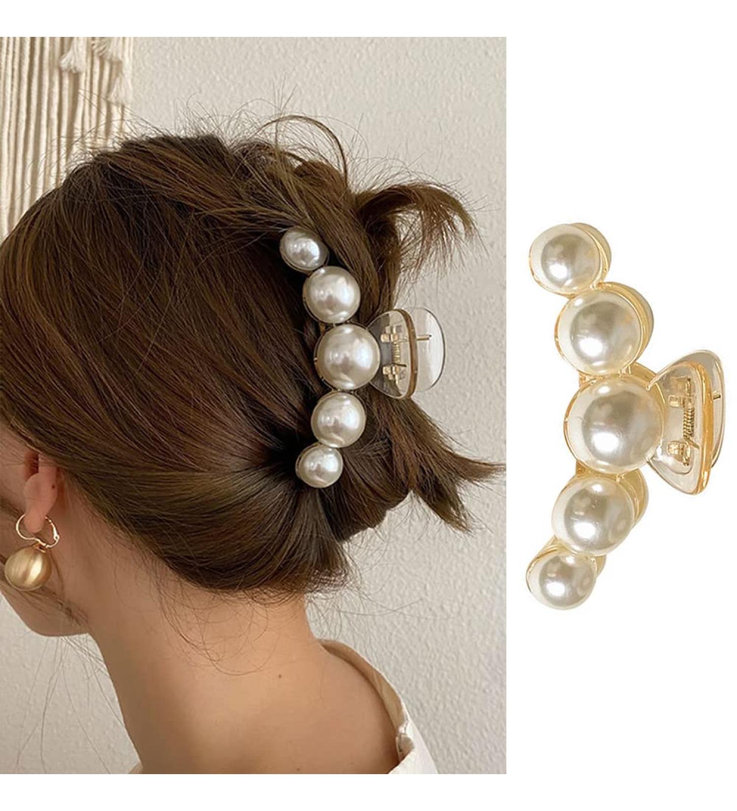 White Large Pearl Hair Claw Clips - Strong Hold Barrettes for Women | Ideal for Daily, Birthday, Wedding Wear | Nonslip Hair Accessories for Thick or Thin Hair - Buy Online on GoSupps.com