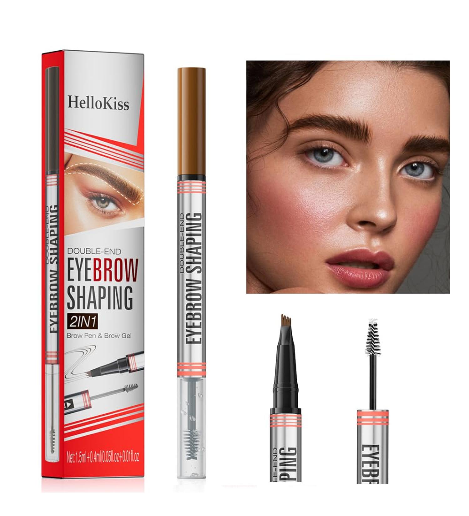  DASAWADA 2 in 1 Eyebrow Pencil & Gel with 4 Tips Tip Eyebrow Contour Pencil Natural Makeup (02# Dark Brown) - Buy Online on GoSupps.com