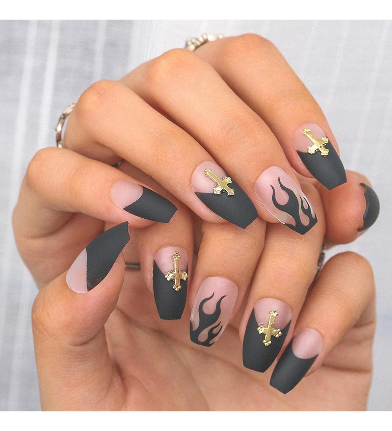 Sethexy Black Ballerina False Nails - 24 Matt Coffin Acrylic Press-On Nail Tips for Women & Girls - Buy Online on GoSupps.com