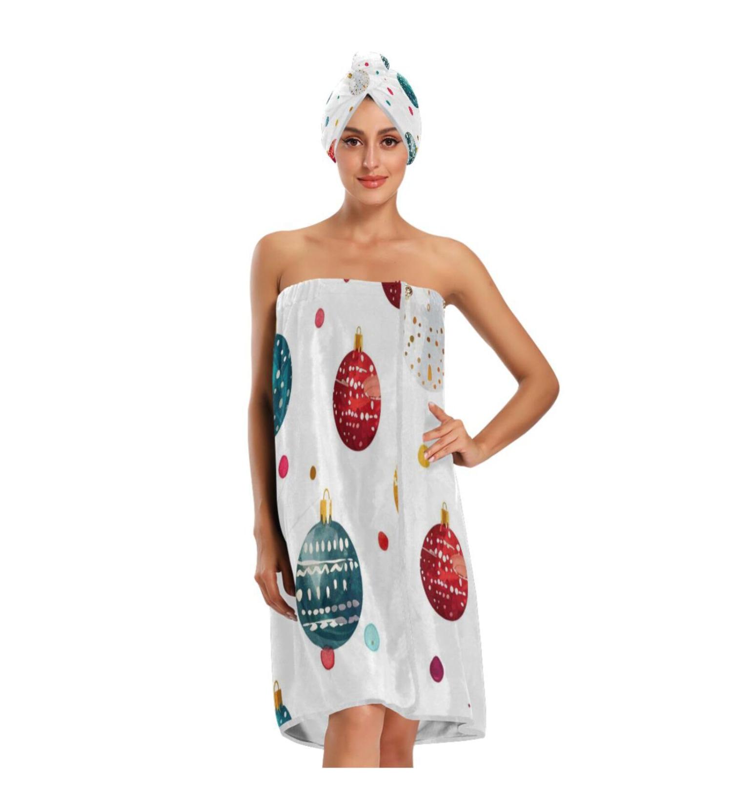 Set of 3 Hair Towel Wraps - Adjustable Absorbent with Christmas Circles Design | Perfect for Home & Travel - Buy Online on GoSupps.com