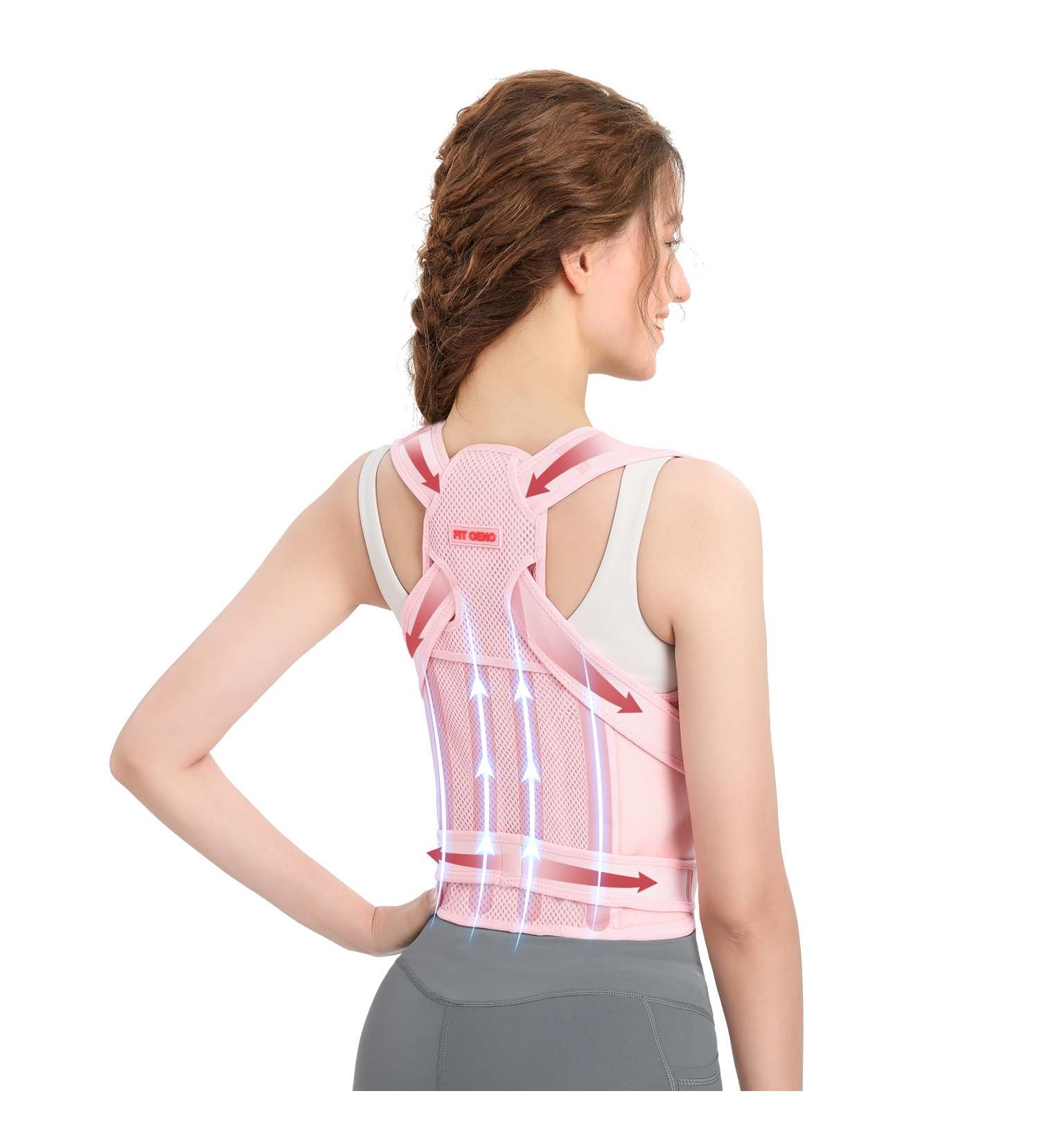 Fit Geno Back Brace Posture Corrector for Women - Adjustable Full Back Support for Pain Relief | Scoliosis & Hump Treatment - Pink Large - Buy Online on GoSupps.com