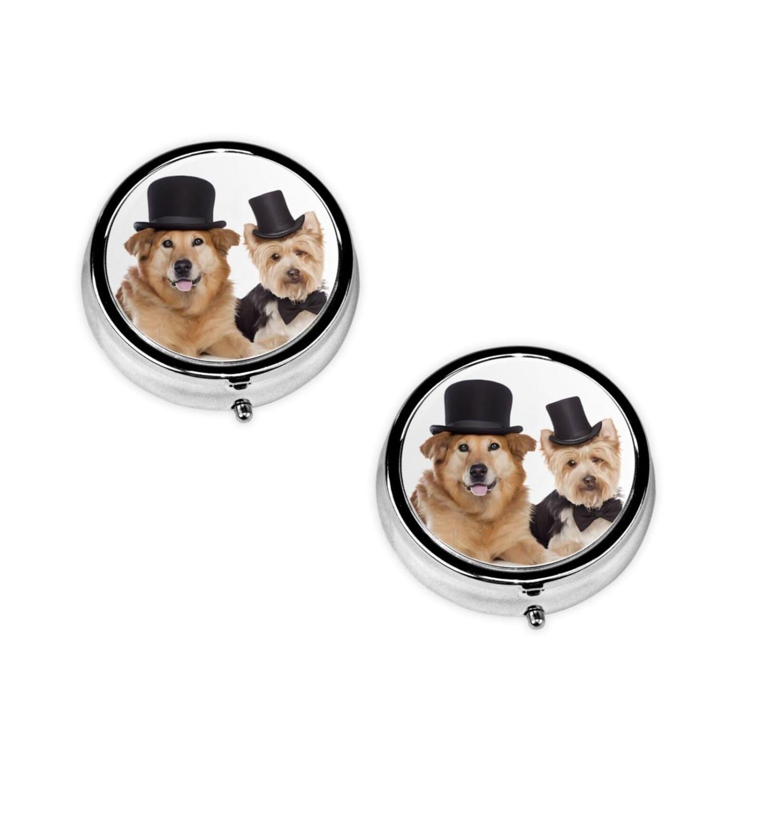 Cute Dogs Round Pill Box - 3 Compartment Portable Travel Medicine Organizer - Mini Decorative Pocket Holder for Tablets & Vitamins - Buy Online on GoSupps.com