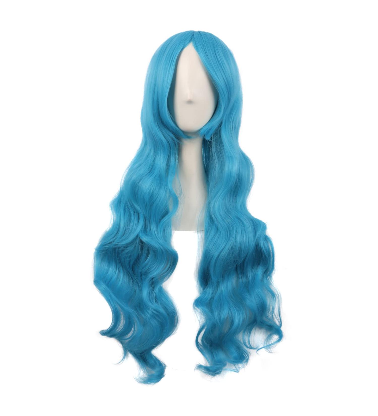 MapofBeauty 32 Curly Hair Anime Wig - Cyan Blue Cosplay with Side Bangs | International Shipping Available - Buy Online on GoSupps.com
