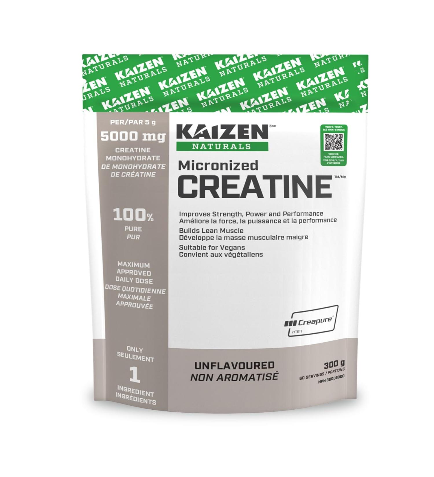 Kaizen Naturals Micronized Creatine Monohydrate Unflavoured 300g Pouch - Buy Online on GoSupps.com