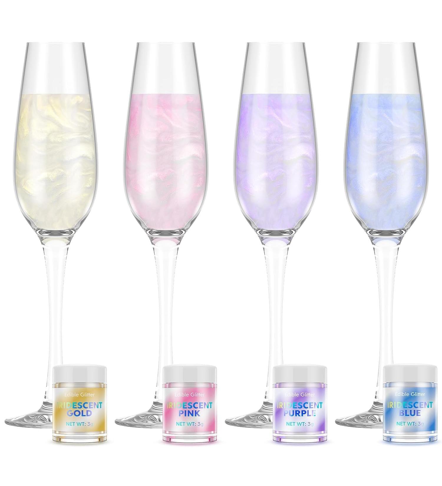 Nomeca Edible Glitter Iridescent Set 4 Colors Edible Luster Dust Food Grade Shimmer Powder for Food & Drinks Cocktails Champagne Beverages Vegan Gluten Nut Free No Taste - 3g/Bottle - Buy Online on GoSupps.com