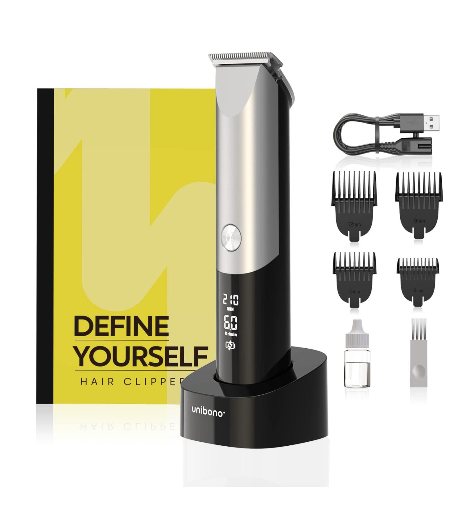 Cordless Rechargeable Hair Trimmer for Men - Waterproof Electric Clipper for Short Hair, Bald Head, Face & Body - Mustache Trimmer with Digital Display - Silver & Black - Buy Online on GoSupps.com