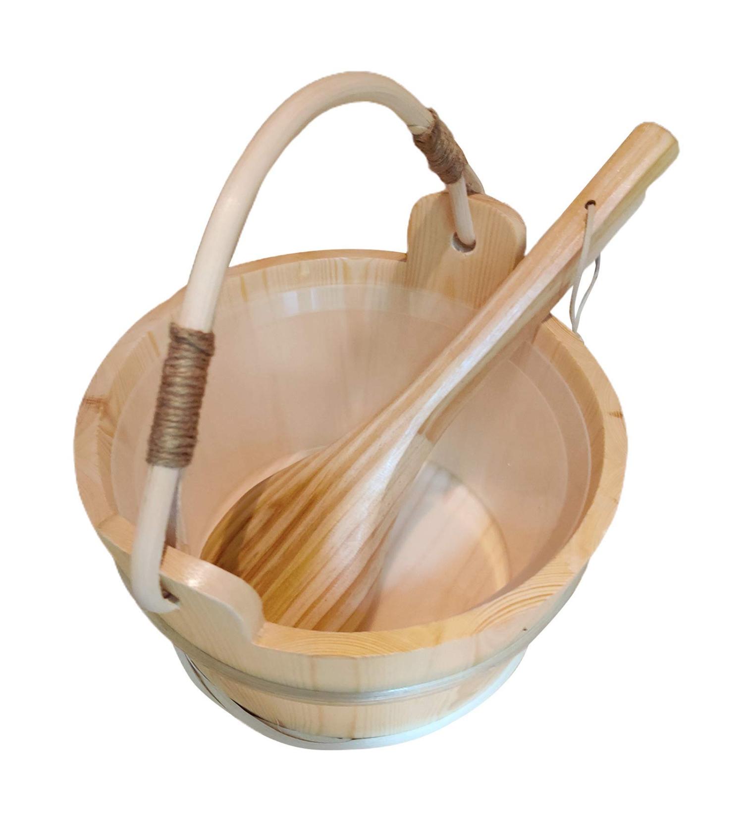 6L Wooden Sauna Bucket with Sauna Ladle Set Sauna Bucket Water Bucket Sauna Spa Accessories - Buy Online on GoSupps.com