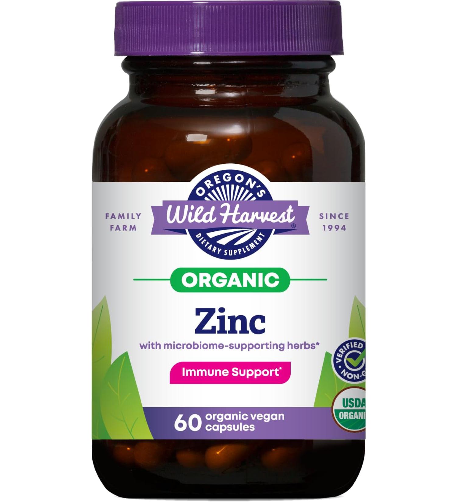 Oregon s Wild Harvest Zinc USDA Certified Organic Vegan Capsules for Immune Support with Microbiome-Supporting Herbs Non-GMO 60 Count - Buy Online on GoSupps.com