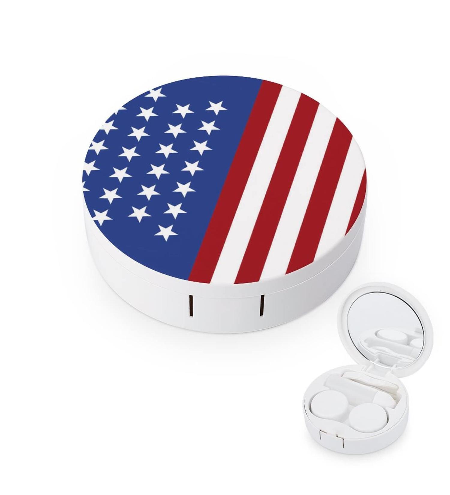 America Flag Round Case For Contact Lens Kit Storage Box with Mirror Printed - Buy Online on GoSupps.com